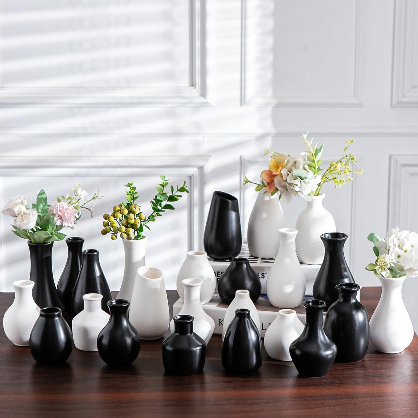 Modern mini ceramic vases / White / Set of 12
