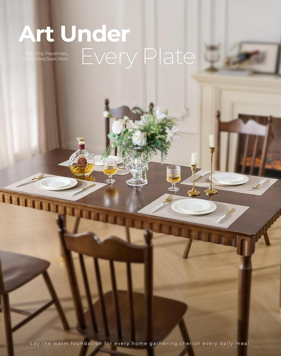 Leetaltree Beige Placemats Set of 8 - Heat Resistant Non-Slip Place mats for Dining Table, Washable Durable PVC Vinyl