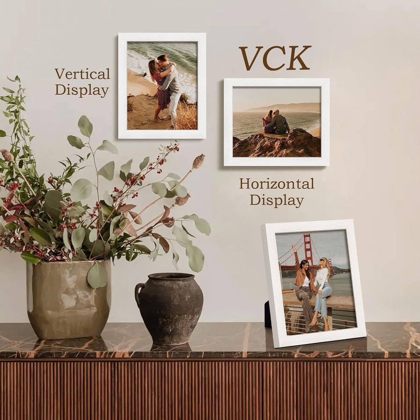 VCK 8x10 Picture Frame White 4 Pack, Wide Thick Wood Border, for Photo | Exclusive Woodgrain, Wall/Tabletop, HD