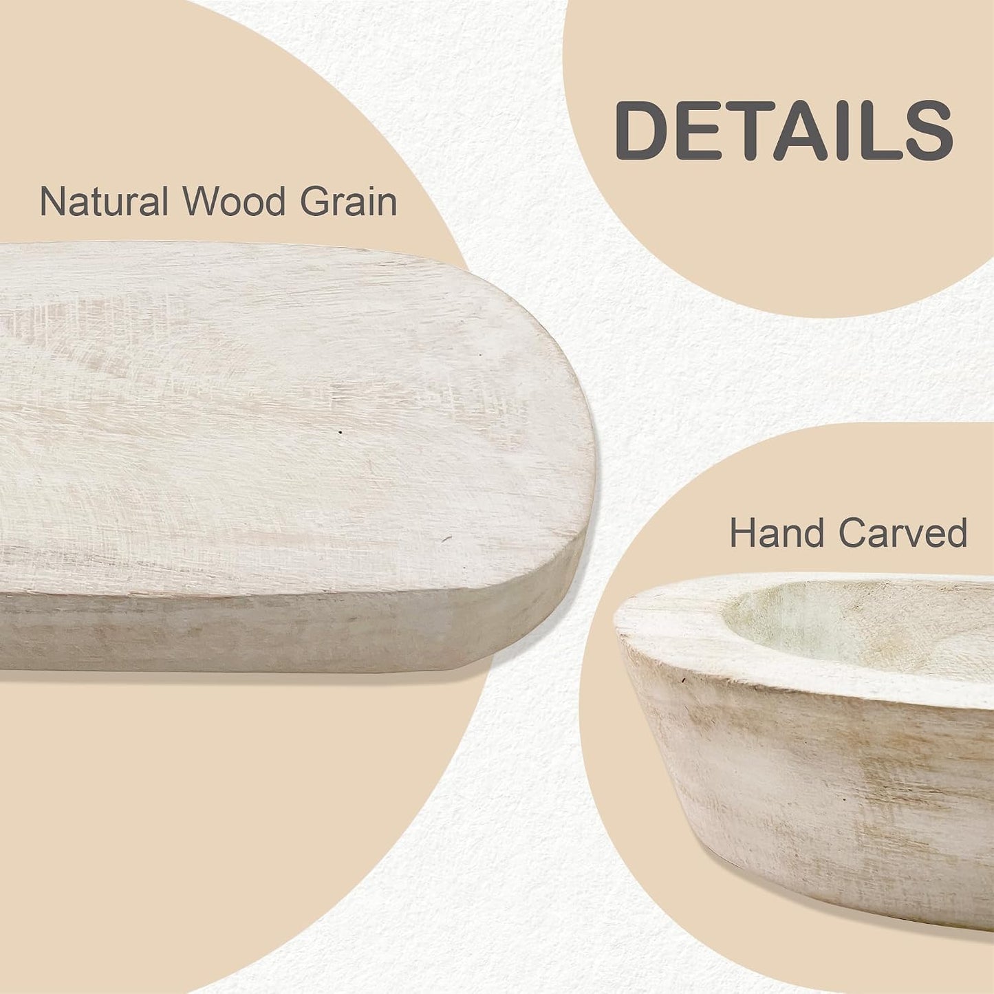 Rustic Long Wood Bowl / 17 x 5 x 2 / Inch White