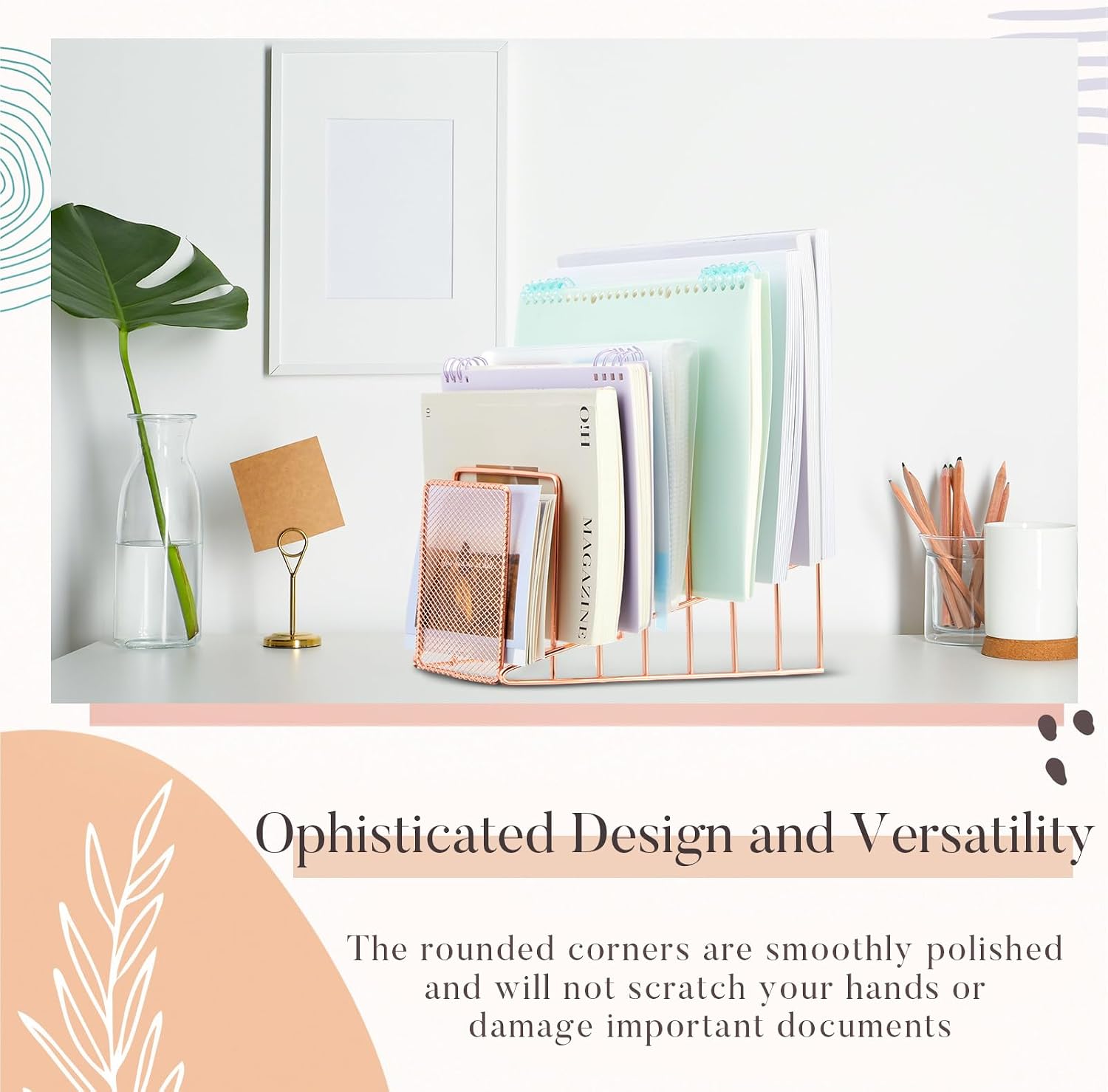 2 Pcs 7 Section Wire File Organizer for Desk, Metal Mesh Incline File Holder, Letter & Magazine Folder Rack, Desktop