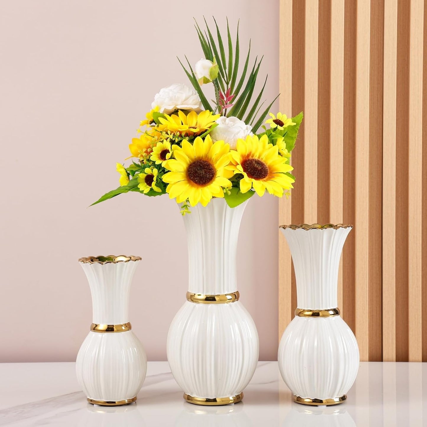 Gold Ceramic Vase / Small / White / 7 Inch