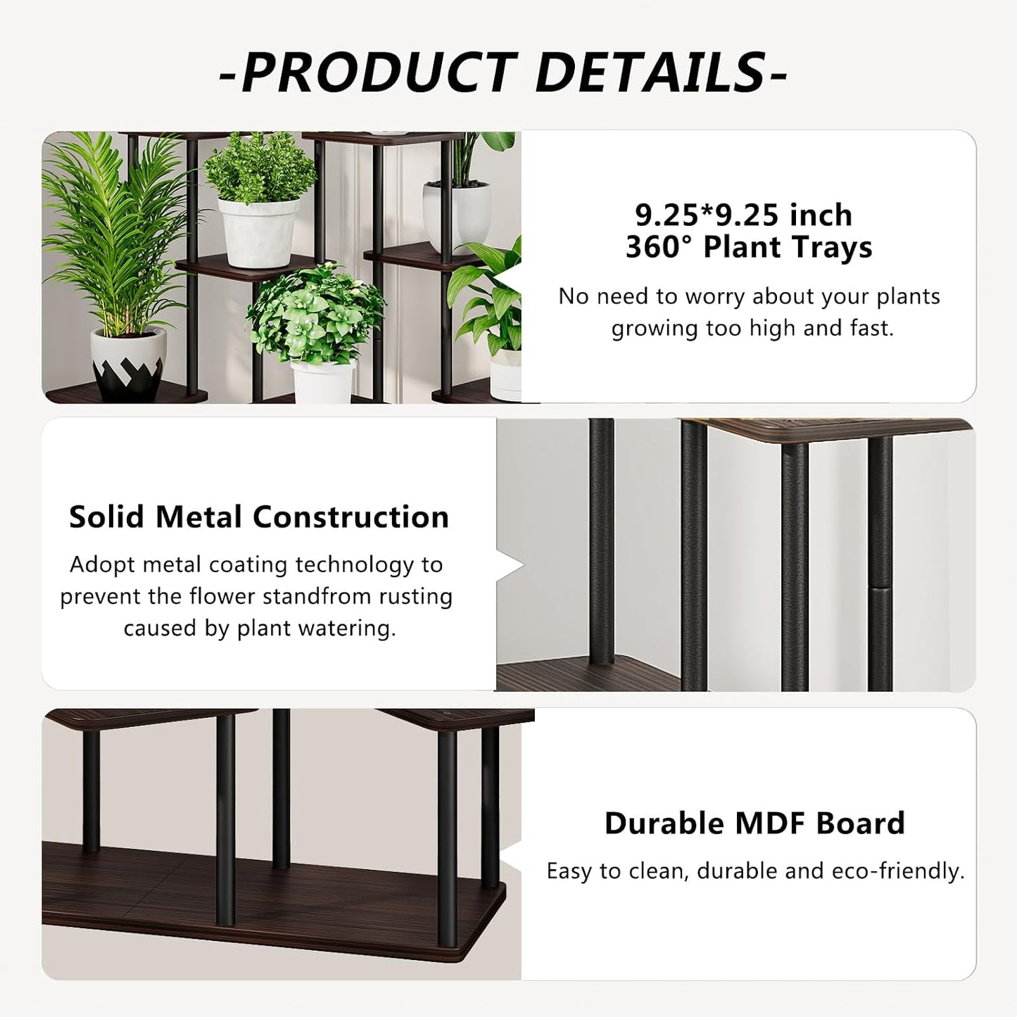 9 Tier Tall Plant Stand Indoor Corner Tiered Shelf Metal MDF Board | Sturdy Metal Frame,Space-saving Tiered Design