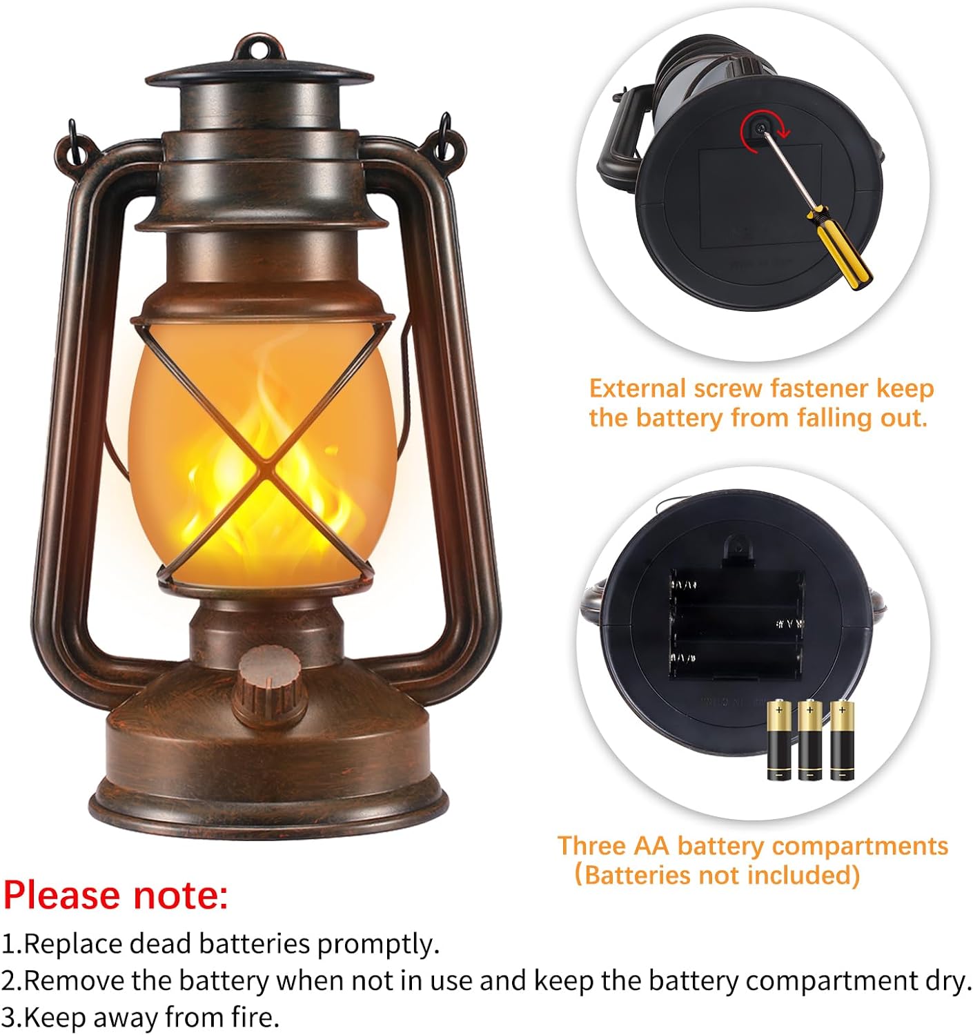 4 Pack Battery Powered Bronze LED Vintage Lanterns with Remote Control | 2 Lighting Modes with Dancing Flame