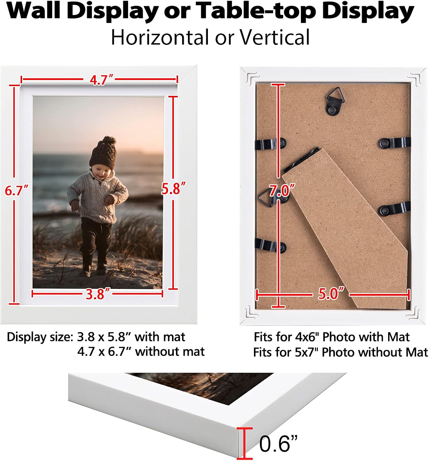 Wooden Photo Frames Matted / White / 5 x 7 / Set of 4