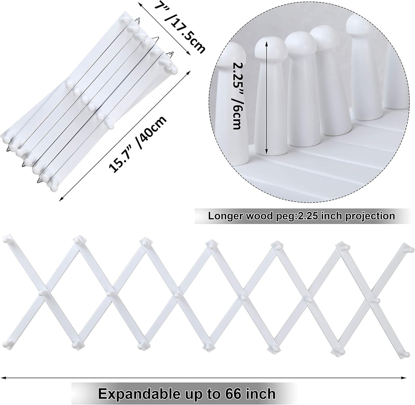 WEBI Accordion Wall Hanger,Wooden Expandable Coat Rack Wall Mounted,Accordion Hat Rack for Wall,Accordion Hook Rack for
