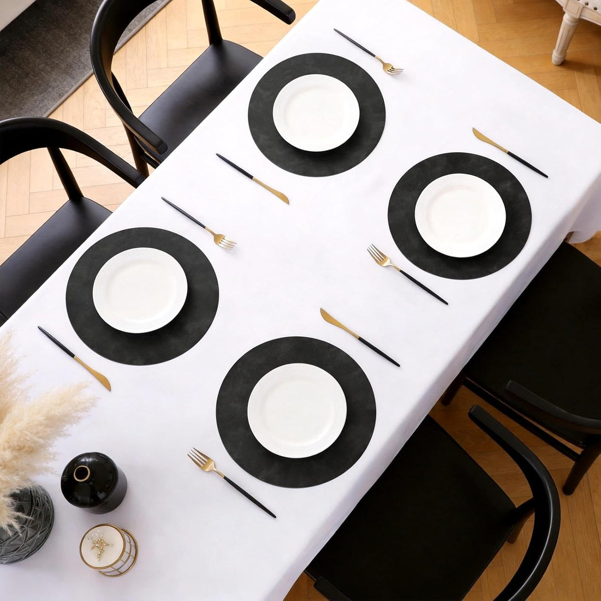 MOSAYT 13 Inch Round Vinyl Placemats Set of 8 - Faux Leather 100% Waterproof Oil-Proof Wipeable PU Place Mats, Heat
