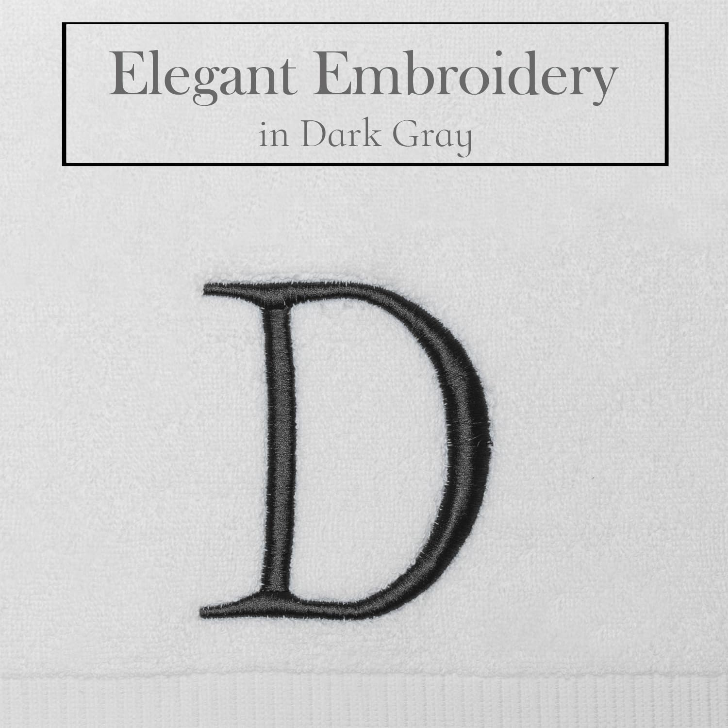 White with Dark Gray Monogrammed Hand Towels for Bathroom Set of 2 Letter D | Luxury Hotel Quality Initial Towels For