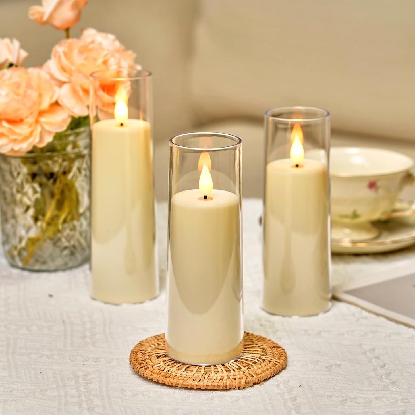 Amagic Ivory Flameless Candles with Remote, Battery Operated Candles with Timer, Acrylic Plexiglass Flickering LED Fake