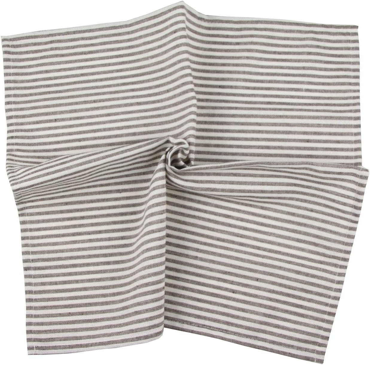 Plain Striped Cotton Linen Blended Dinner Cloth Napkins - Set of 12 (17 x 17 inches) - for Events & Home Use (Brown)
