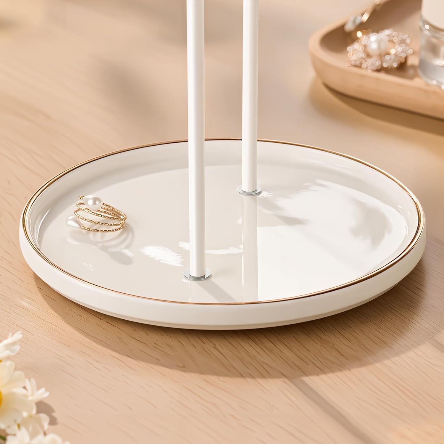 Ceramic Tray / White Jewelry Holder Stand / White Tray White Bar