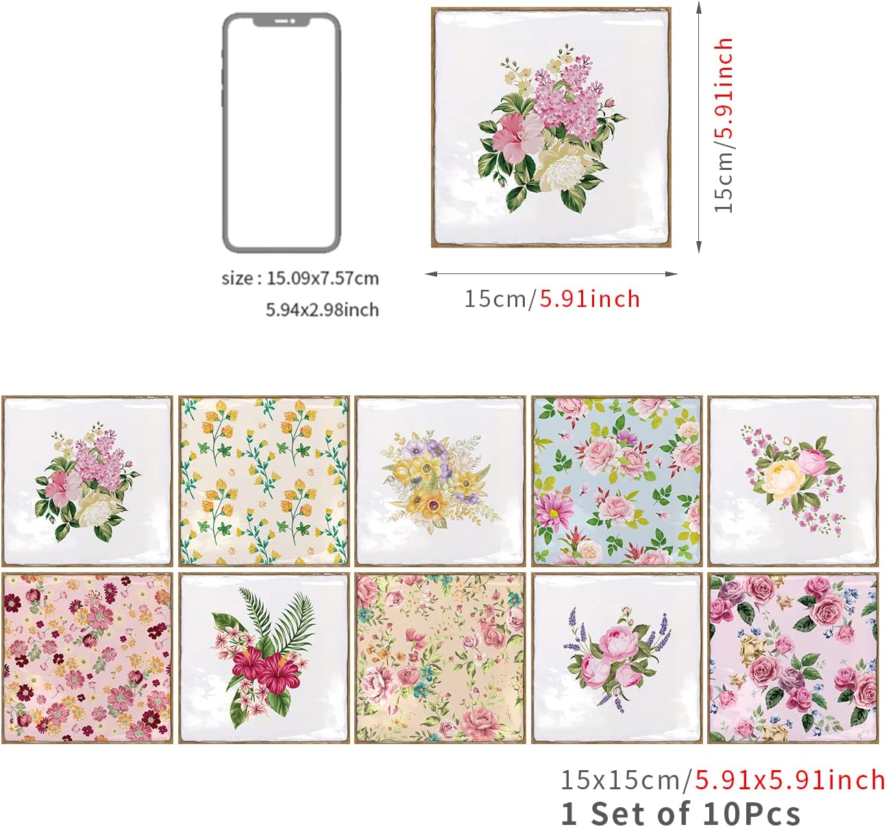 Self-Adhesive Wall Tile Transfers Backsplash Sticker Decal / T038 / Set of 30