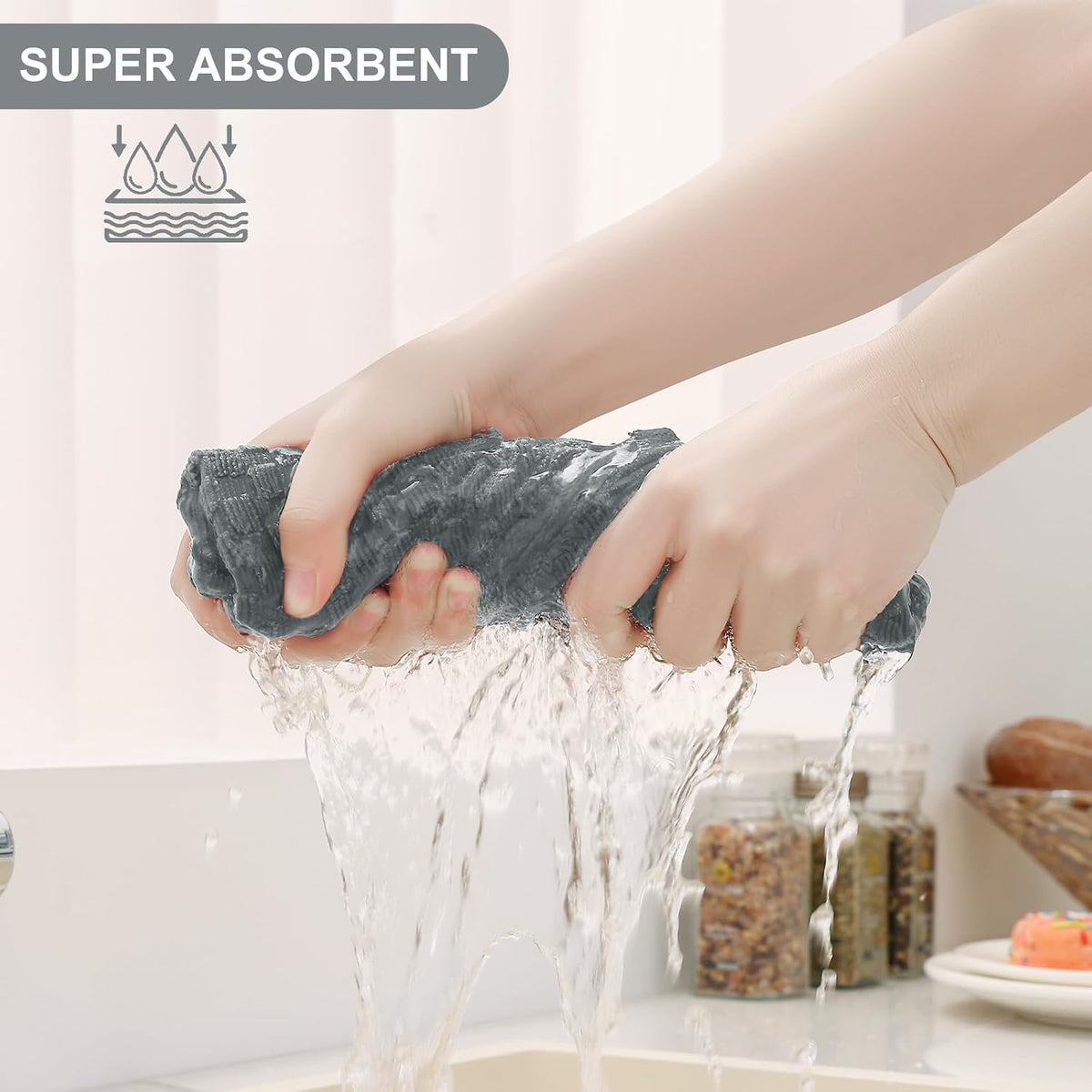 Homaxy 100% Cotton Terry Kitchen Towels(15" x 25", 12 Pack), Dark Grey | Soft and Super Absorbent Dish Towels, 380 GSM