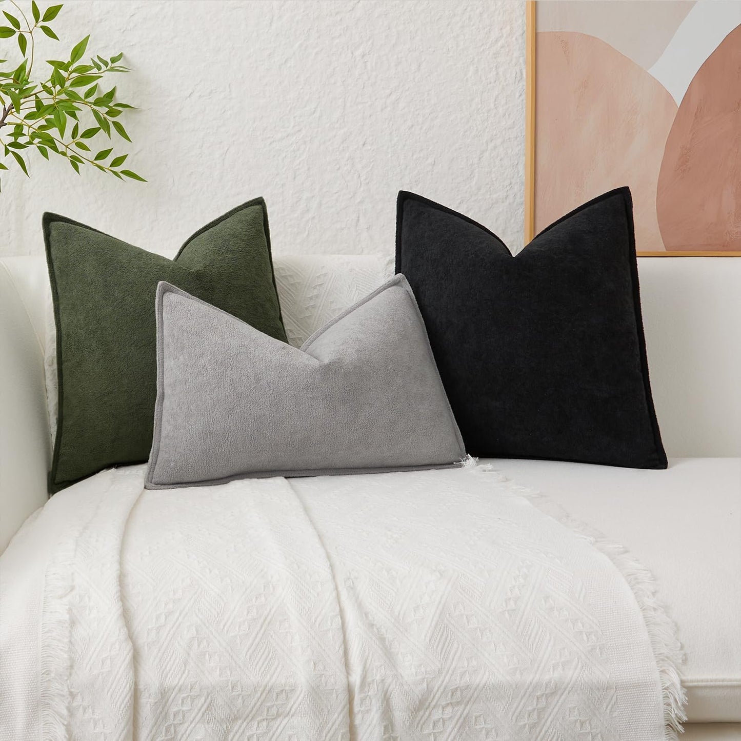 Kevin Textile Waterproof Decorative Pillow Covers Soft Boucle Textured / 18 x 18 / Black / Set of 2