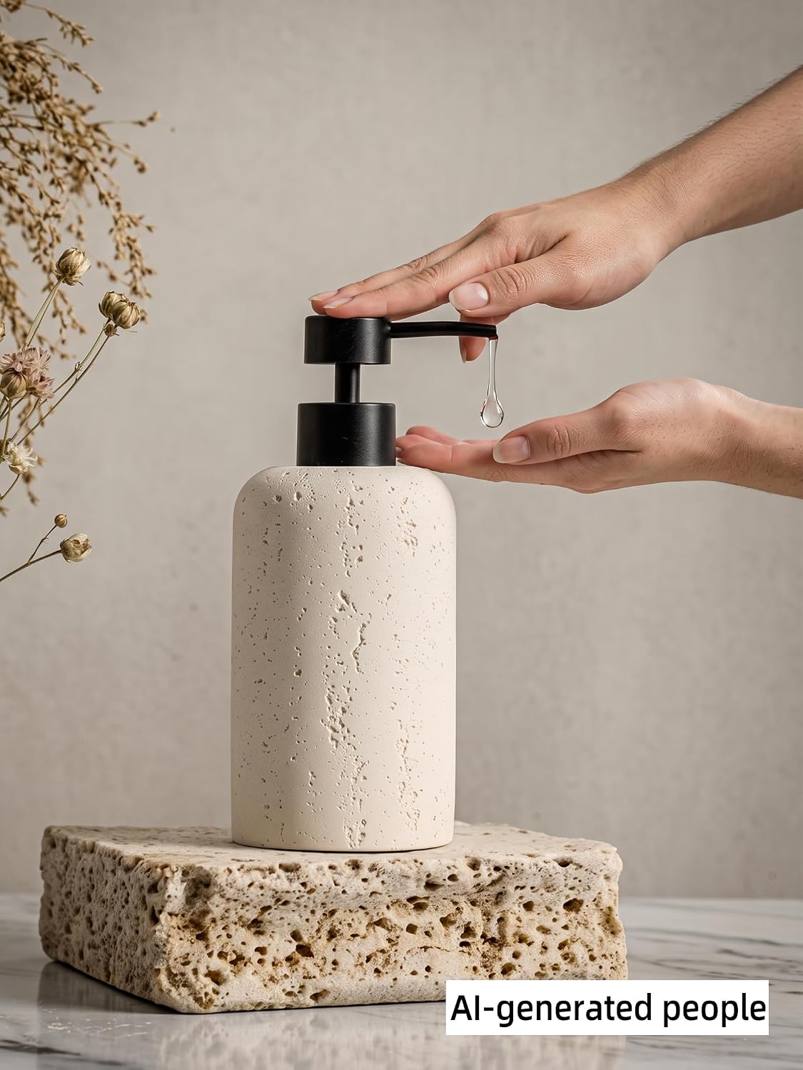 2 PCS Hand Soap Dispenser Set, 13.53 OZ, Cream, Faux Travertine | Luxurious,Dish Soap,Lotion,Shampoo and Conditioner