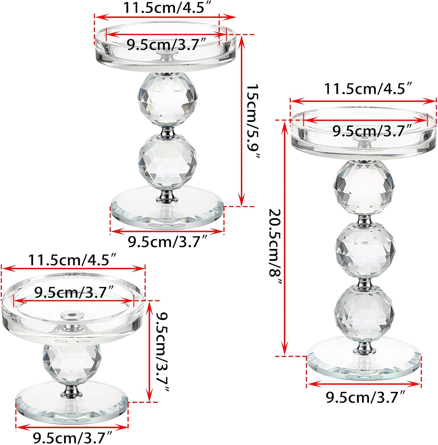OwnMy Crystal Glass Pillar Candlestick Holders Pillar Candle Holders Sets | Clear Glass Tealight Holders Votive Candle