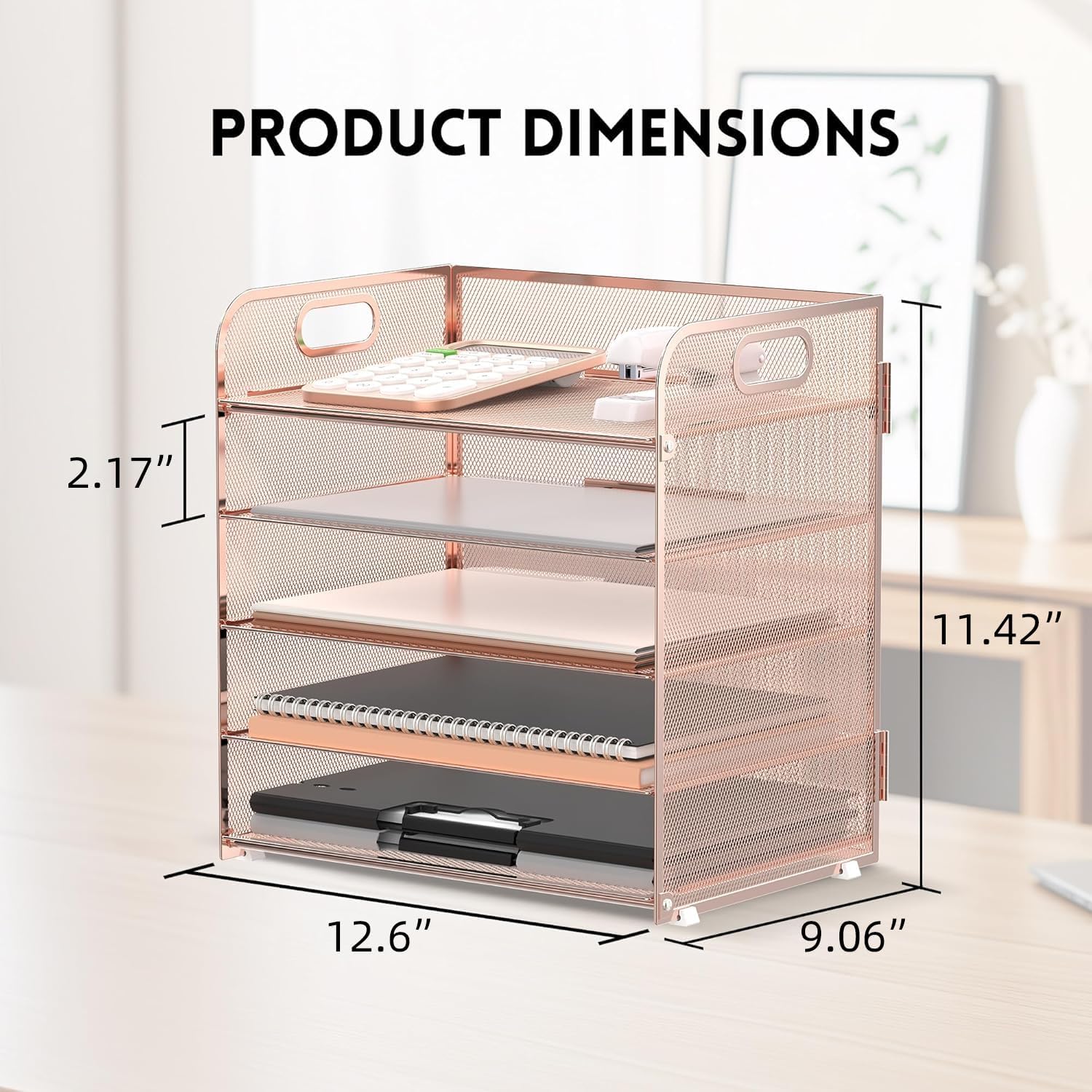 5 Trays Paper Organizer Letter Tray with Handle-Mesh Desk File Organizer, Paper Sorter Desk Organizer for Office, Home
