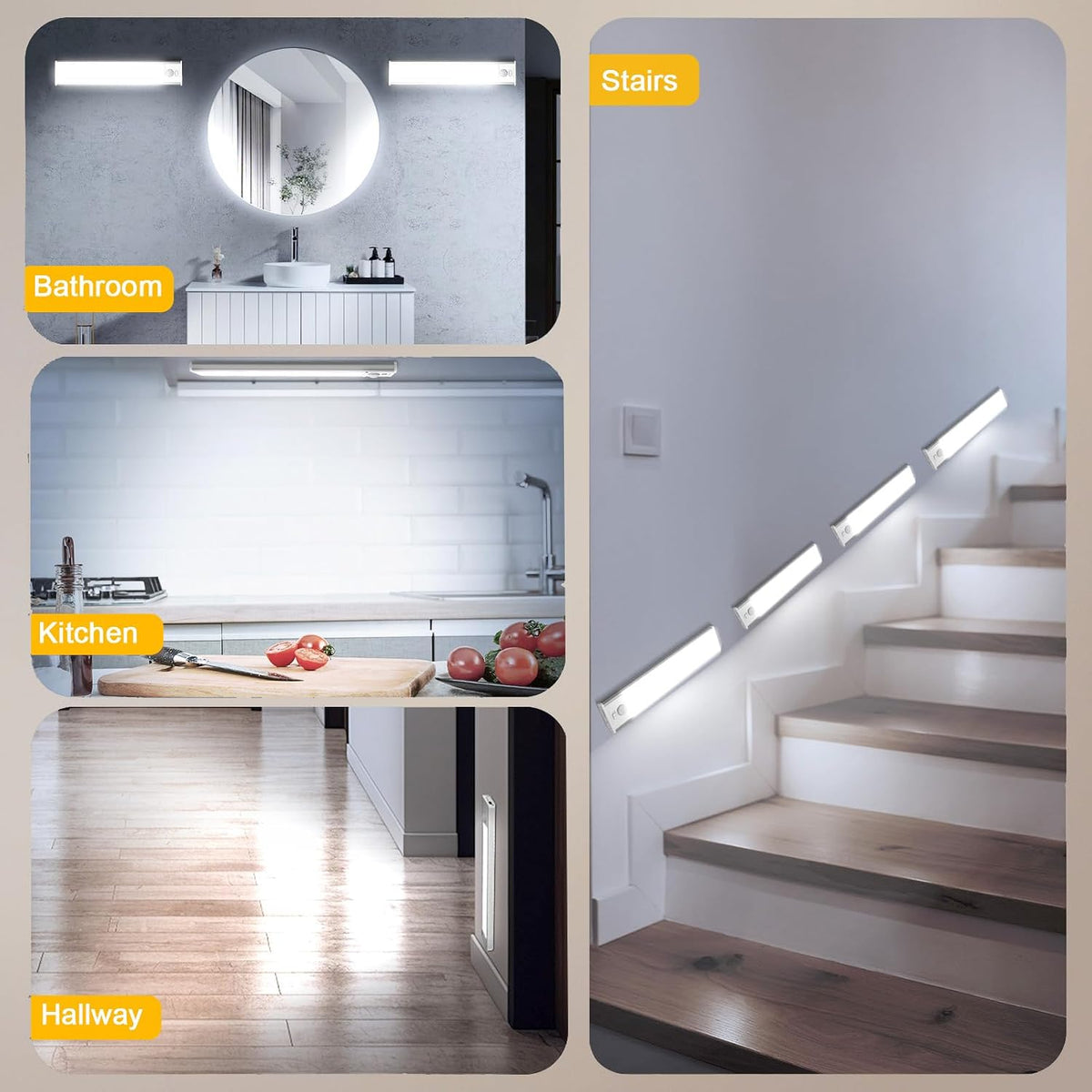 Onforu 13.8" Under Cabinet Lighting, 2700mAh USB-C Rechargeable, Motion Sensor Under Cabinet Lights with 3 Color &