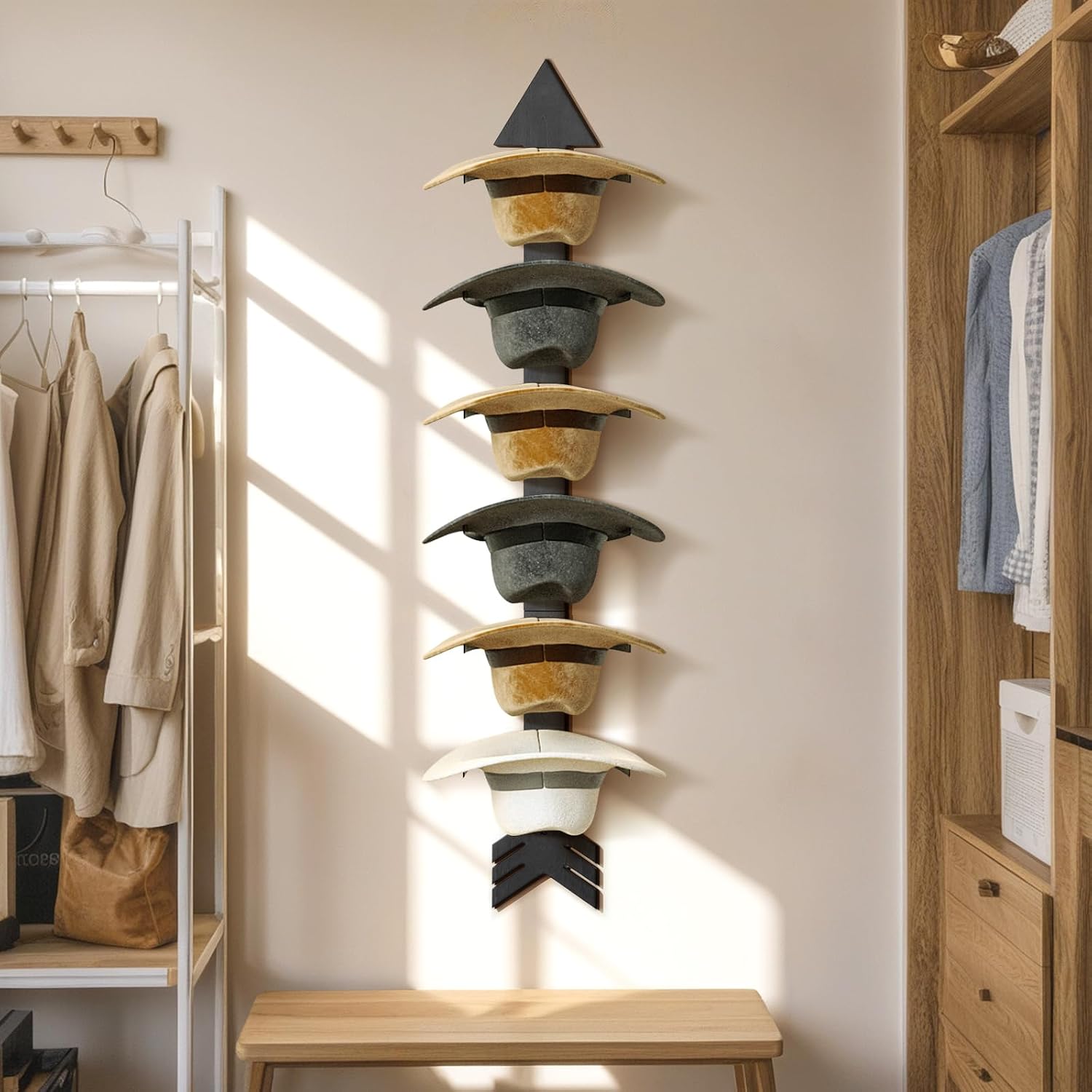 Cowboy Hat Holder for Wall, Cowboy Hat Rack Arrow Wood for Bedroom | Western Wall Decor for Entryway Closet Living