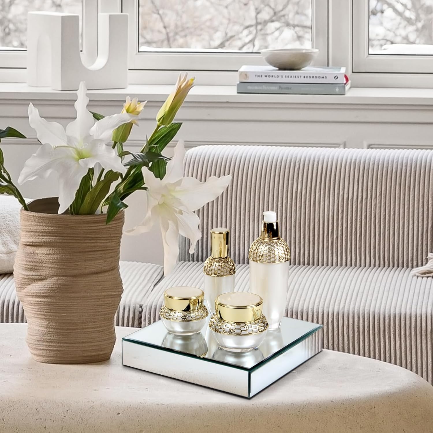 Square Mirror Reflection Display Platform Riser Stand / Silver
