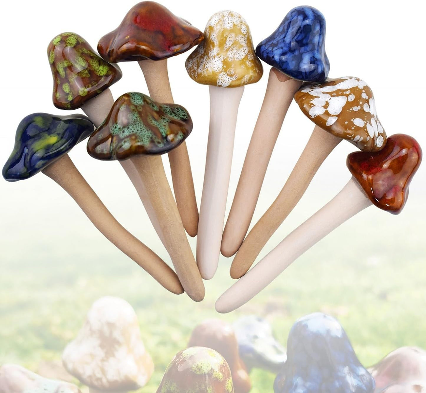 Accessories Ceramic Mushroom Garden Pot Decoration Mushroom Figurine Indoor and Outdoor / Set of 8