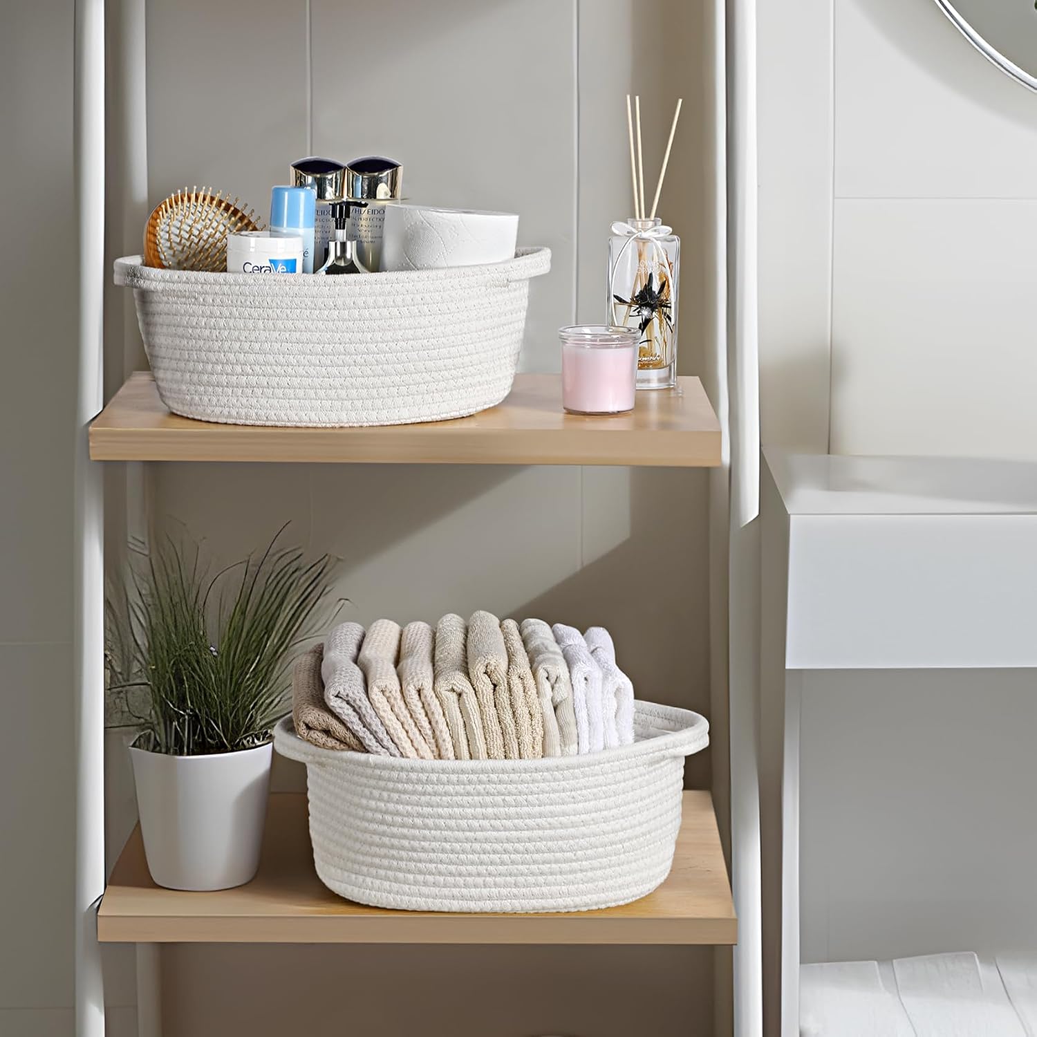 Small Woven Basket / White / 12 x 8 x 5 / Set of 4