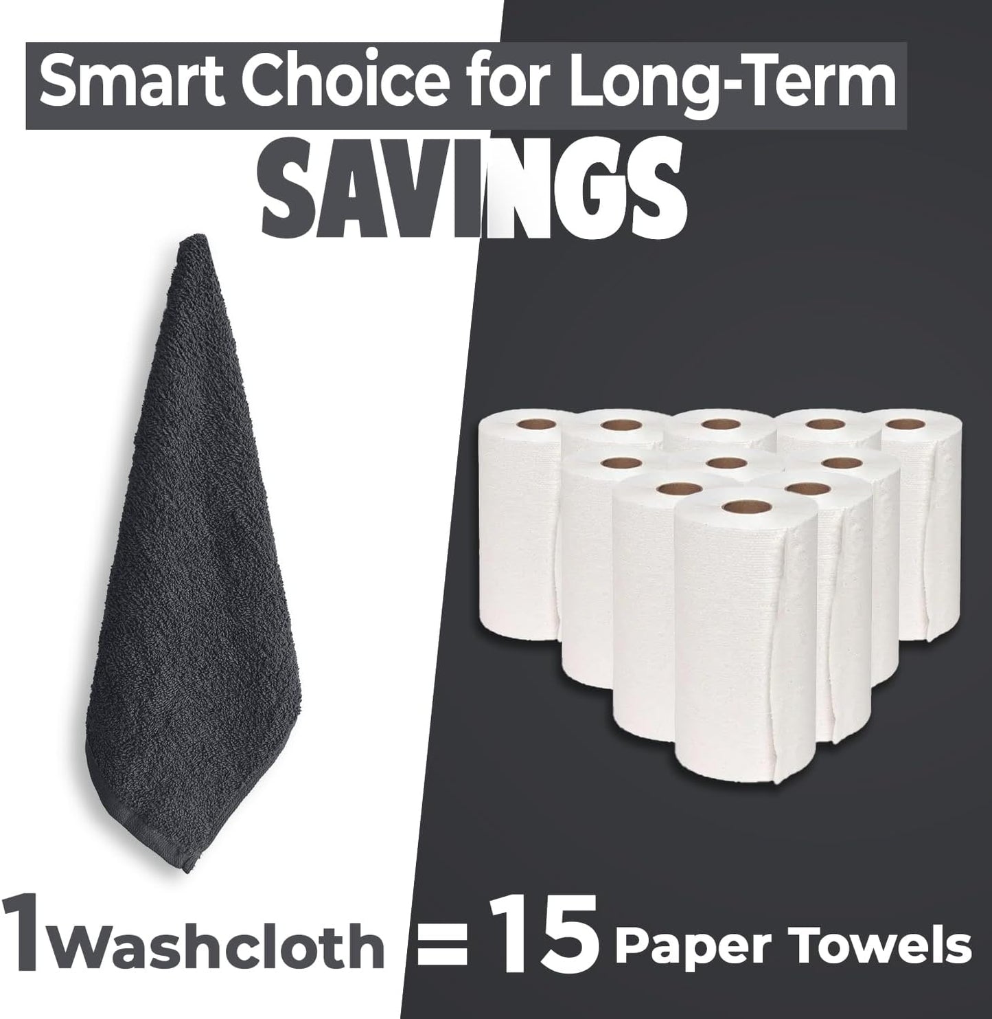 DAN RIVER 24 Pack Cotton Wash Cloths Set for Showering [12x12] Charcoal | Lighter Weight, Quick to Dry, Super Soft &