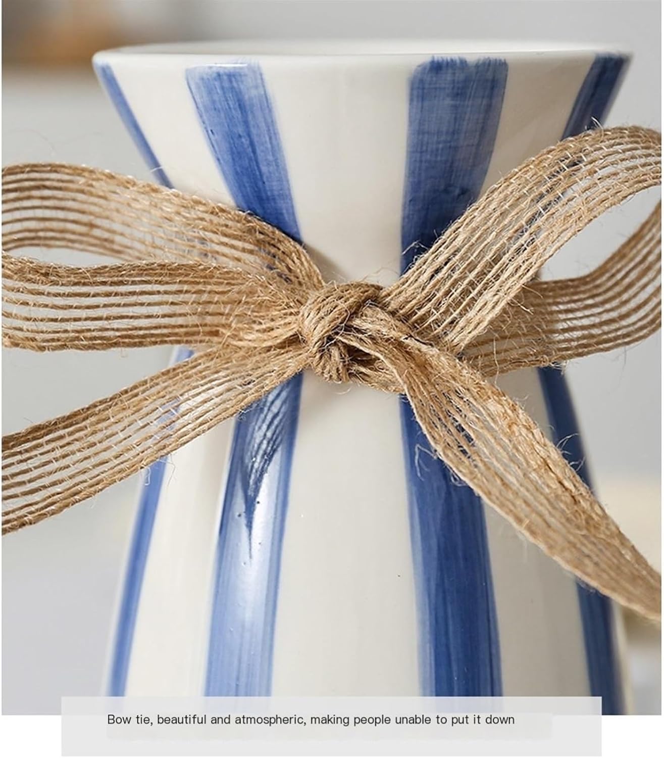 Modern simple striped ceramic vase / 3.9 x 7.9 / Blue
