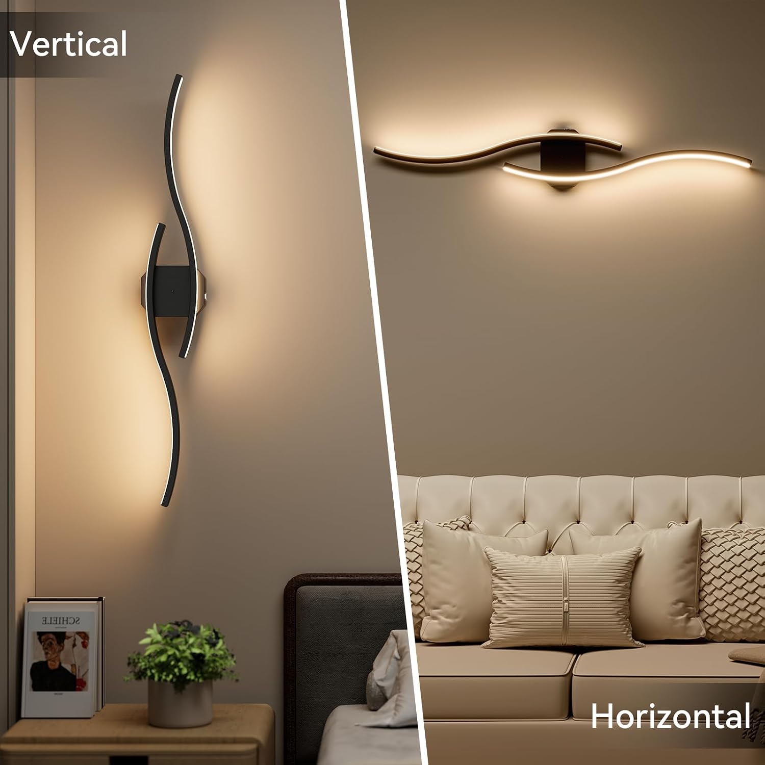hunhun Battery Operated Wall Sconces Set of Two, Wireless Wall Sconce with Remote Control, Black Rechargeable Sconces