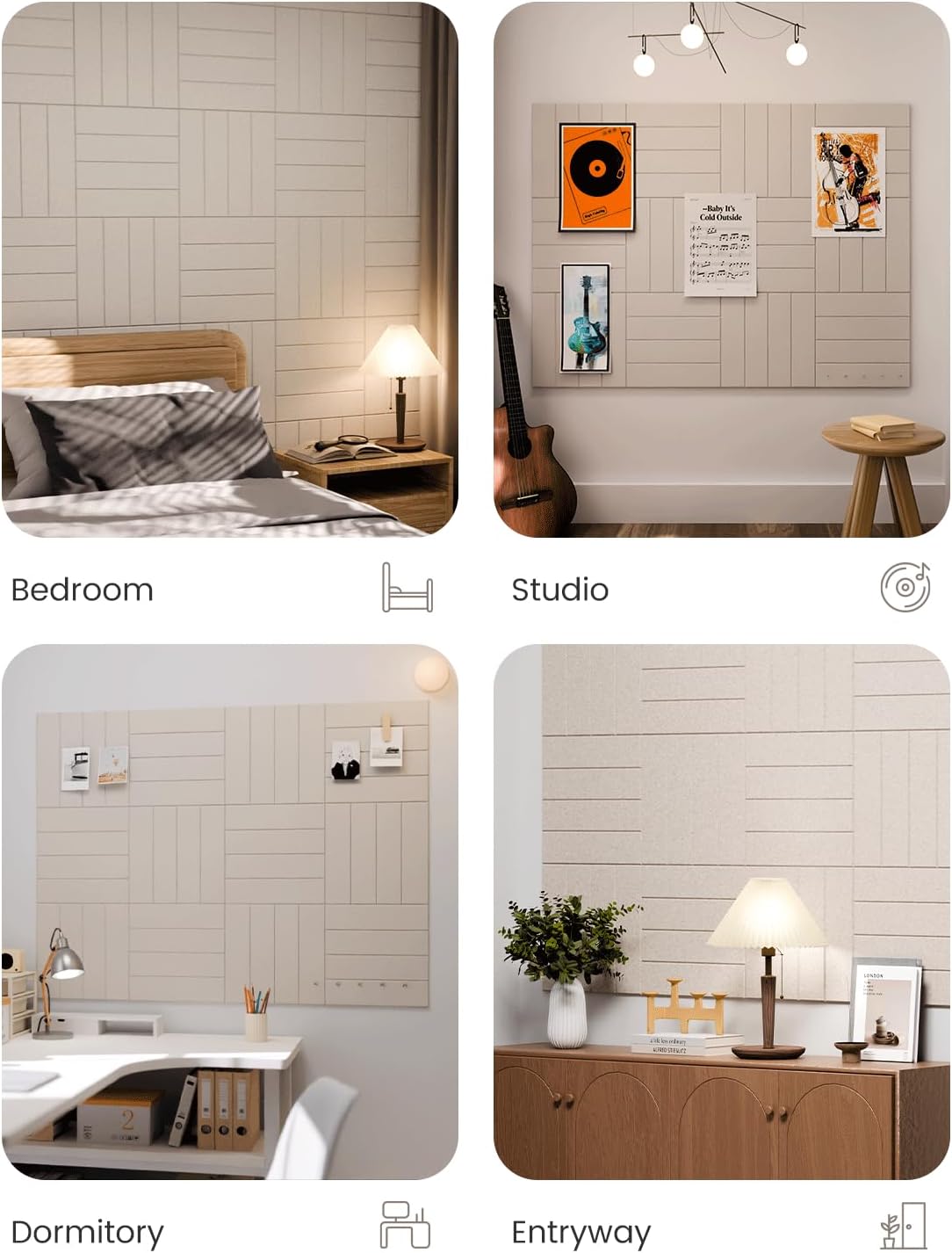 Felt Bulletin Board Tiles Large " Cork Board / Oatmeal / Bold-stripe 12-pack / 48 x 36 / Set of 12