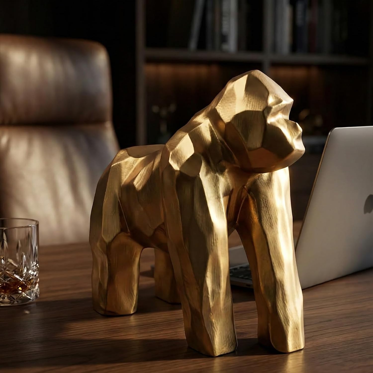 Golden Gorilla Statue / Abstract Art Resin Sculpture