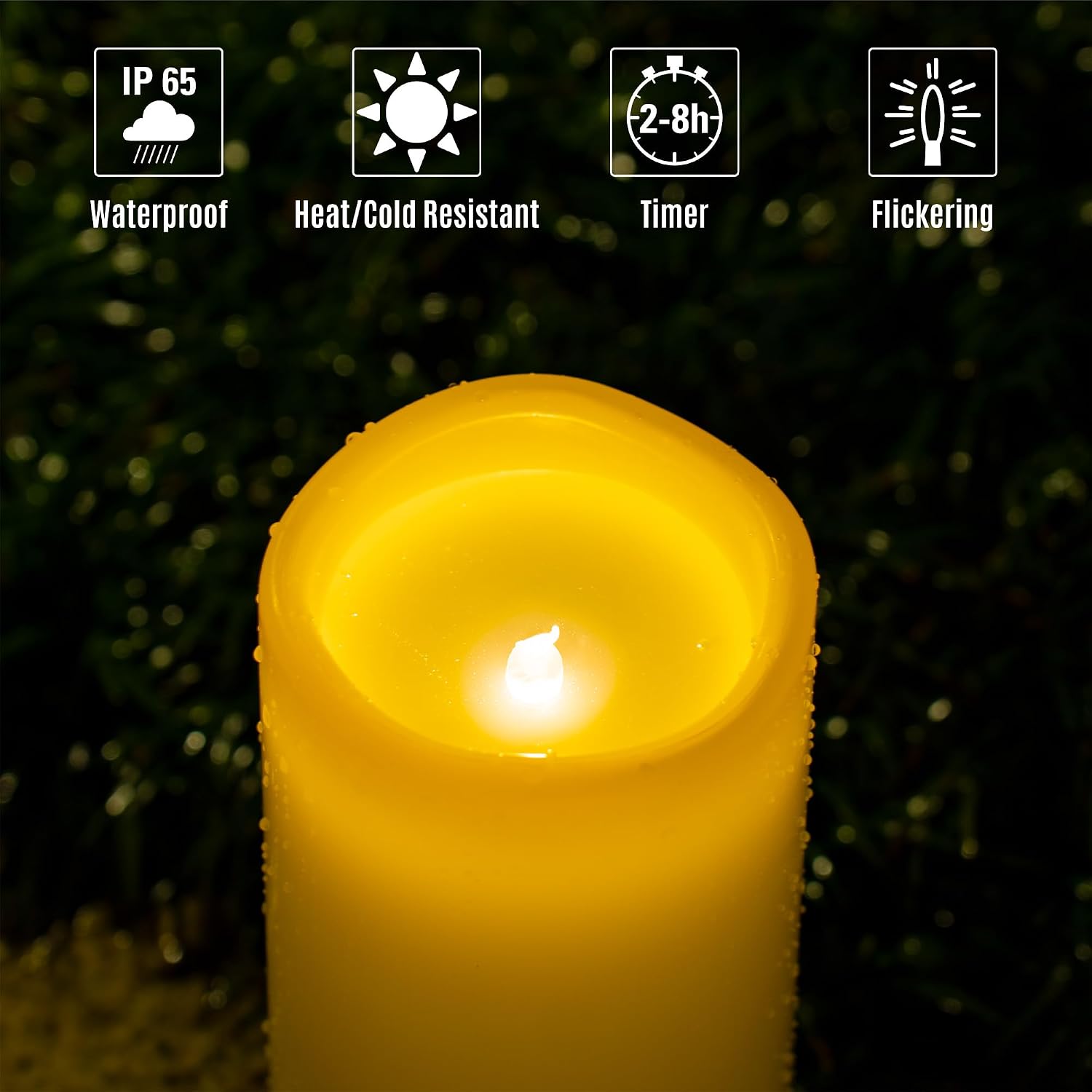 12" x 5" White Large Waterproof Outdoor Flameless Candles Battery Operated LED Flickering Pillar Candles with Remote