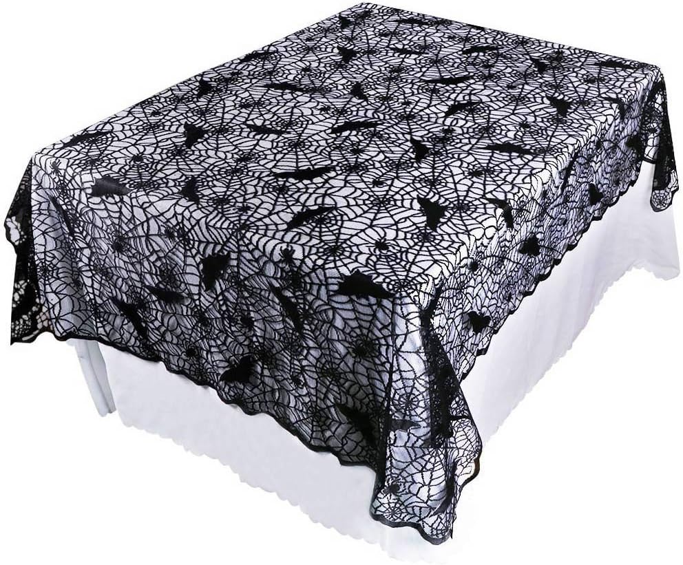 Rectangular Halloween Tablecloth Bat Spider Web Lace Table Cloth, 60" x 84"