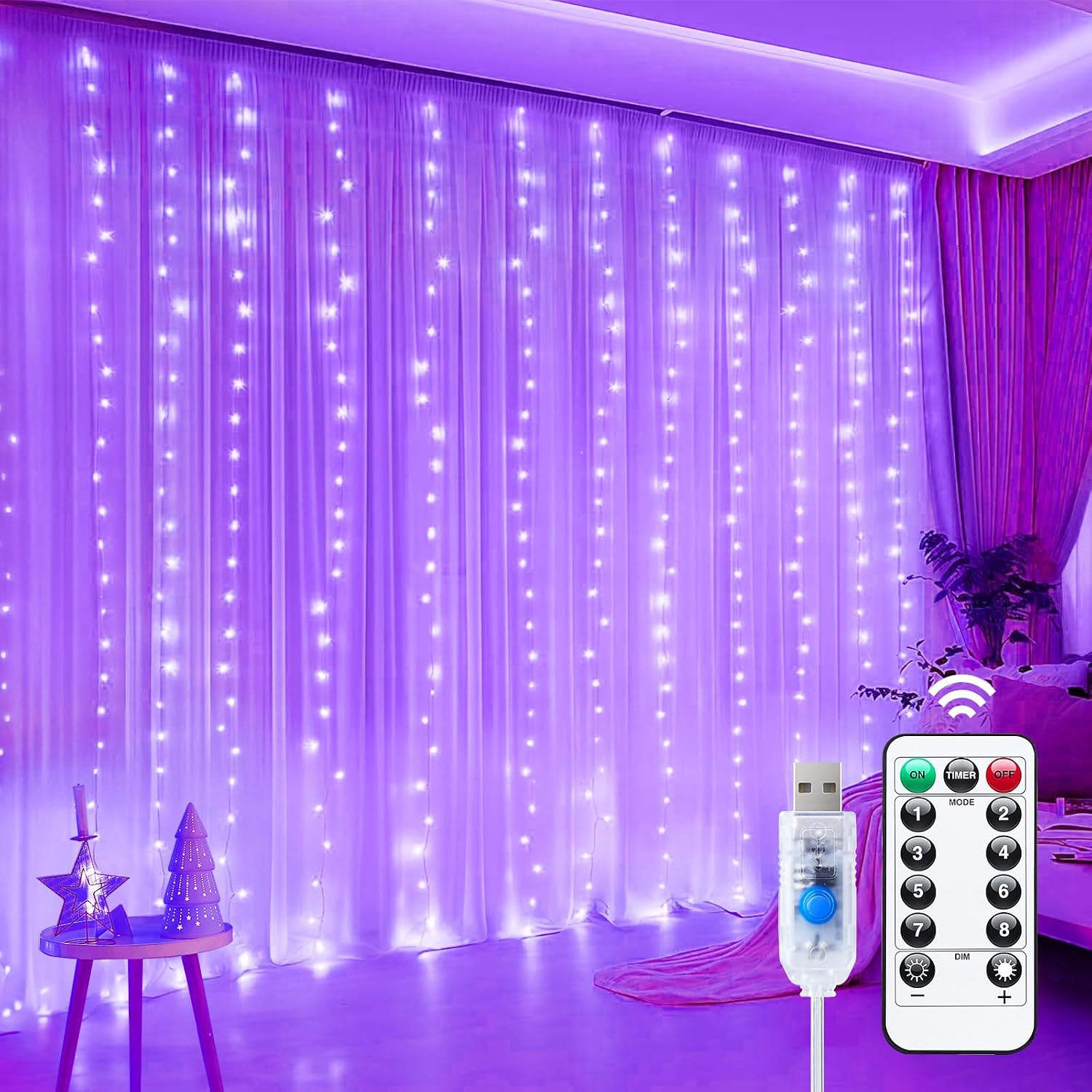 Minetom Halloween Curtain Lights, 300 LEDs Twinkle Fairy Lights, 8 Modes