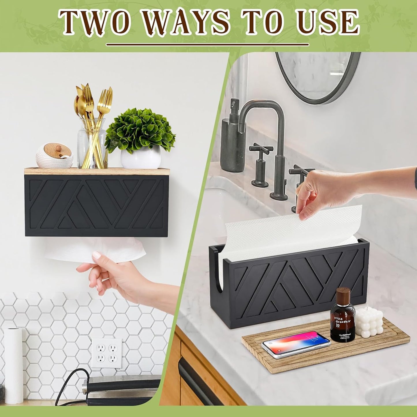 Paper Towel Dispenser Wall Mount, Paper Towel Holder Wall Mounted with Lid, Solid Wood Commercial C-Fold, Z-Fold