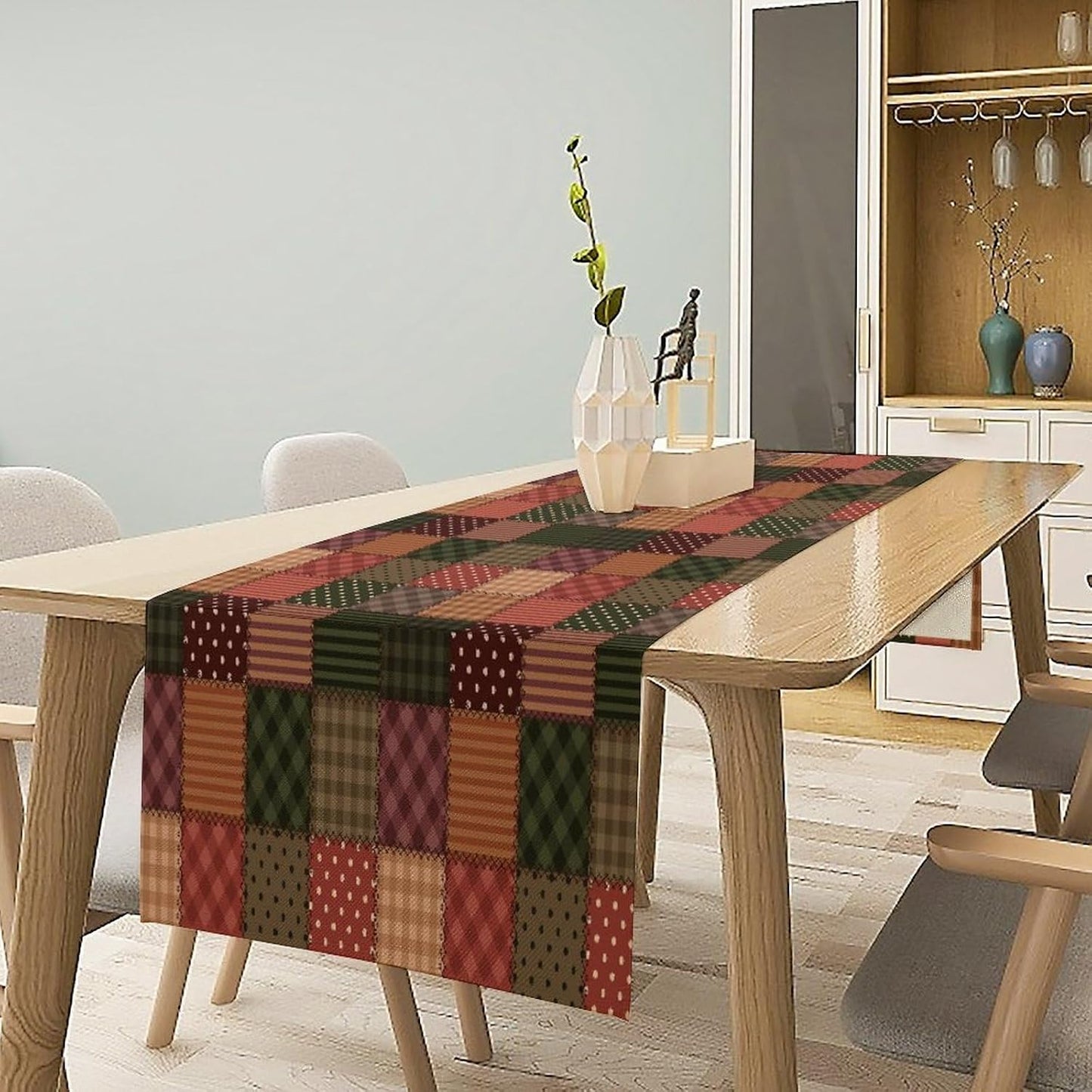 Vintage Patchwork Table Runner Abstract Geometric Pattern Splicing Design Pattern Printed Linen Table Runner for Home