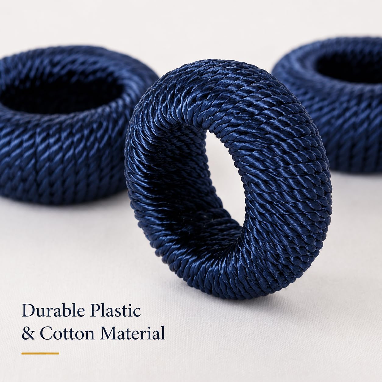 Alpha Living Home Woven Napkin Rings, Dark Blue, Set of 12 | Yarn-wrapped woven design, sturdy inner structure, fits
