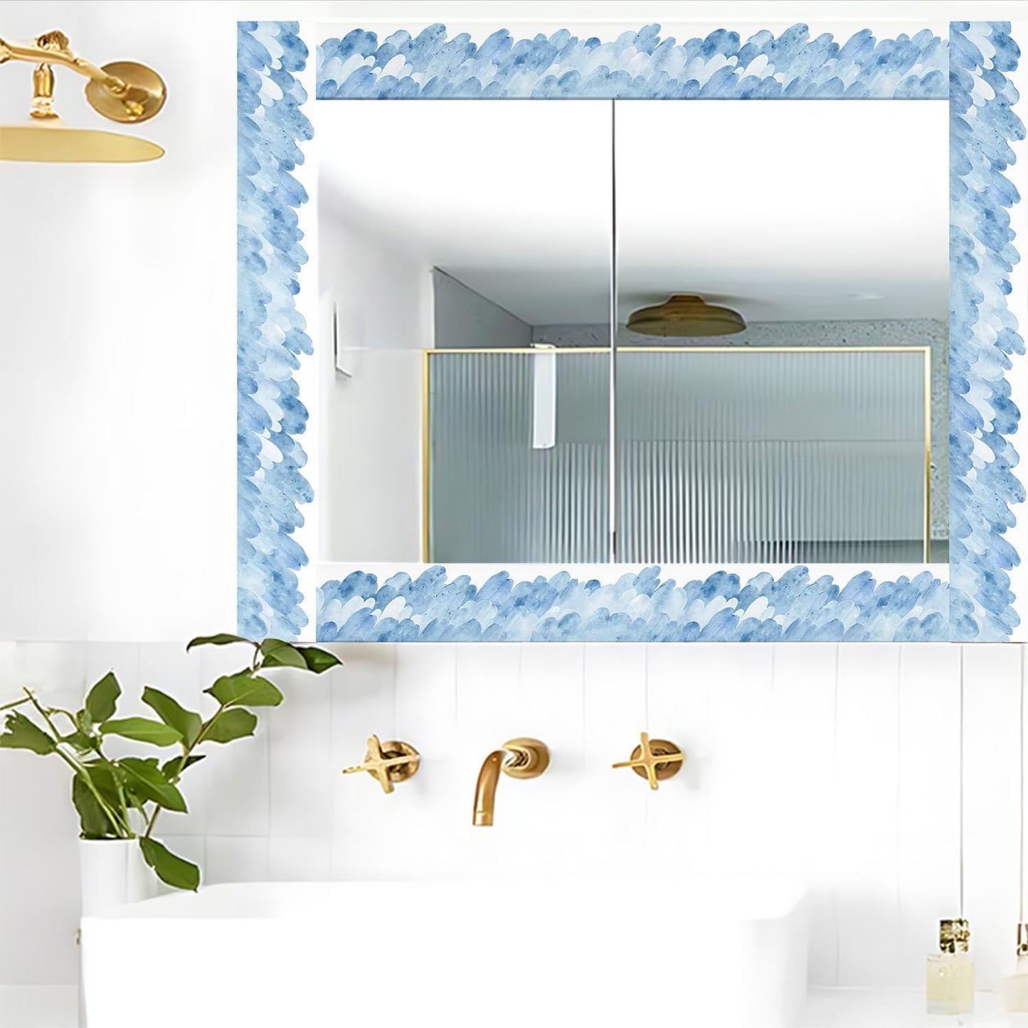 Modern Watercolor Ink Wave Wallpaper Border Peel and Stick Wall Border / VPJ-004 / 393 x 4 / Blue