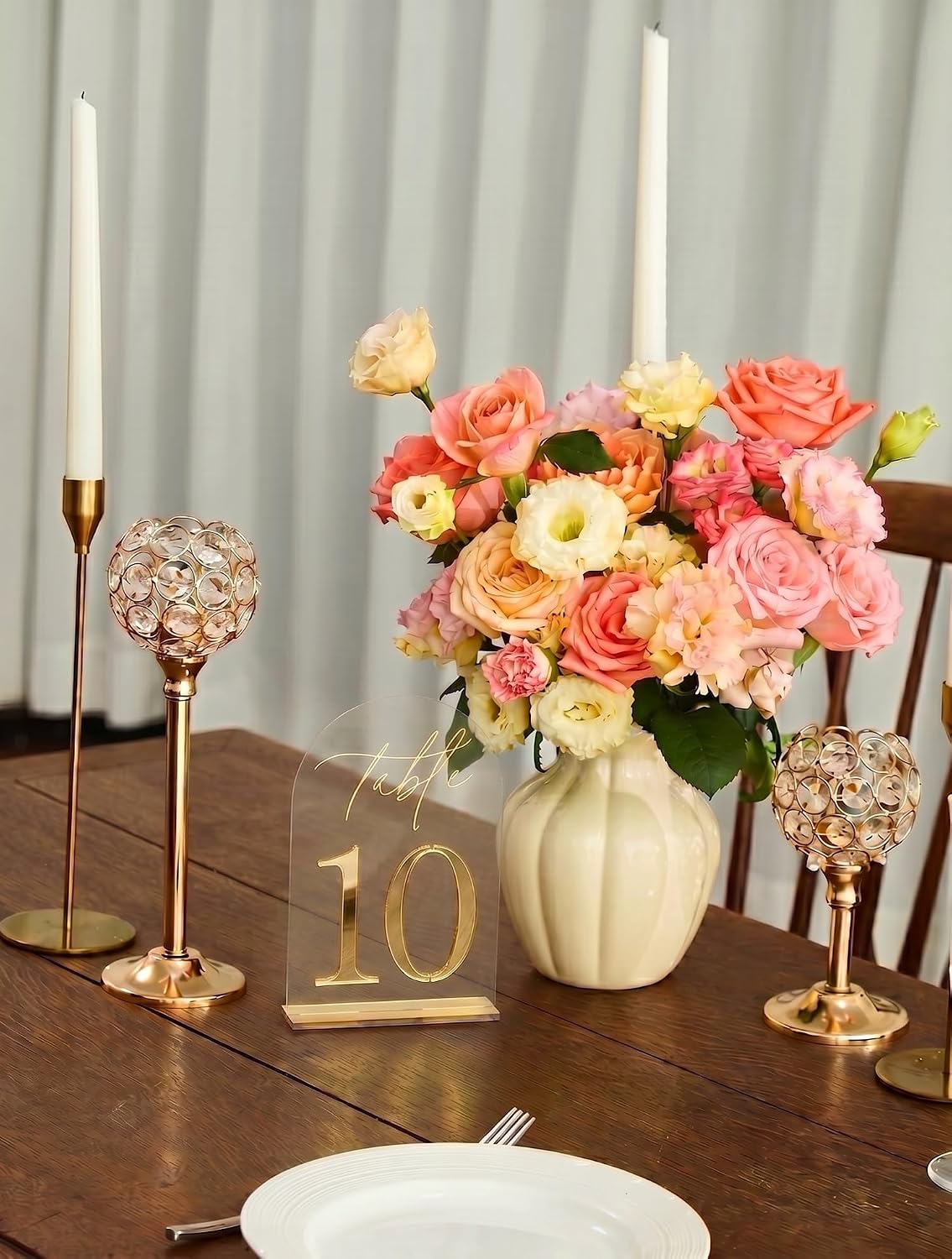 Crystal Clear Acrylic Wedding Table Numbers 1-30 Set, Self-Standing Modern Arched Signs for Reception Seating