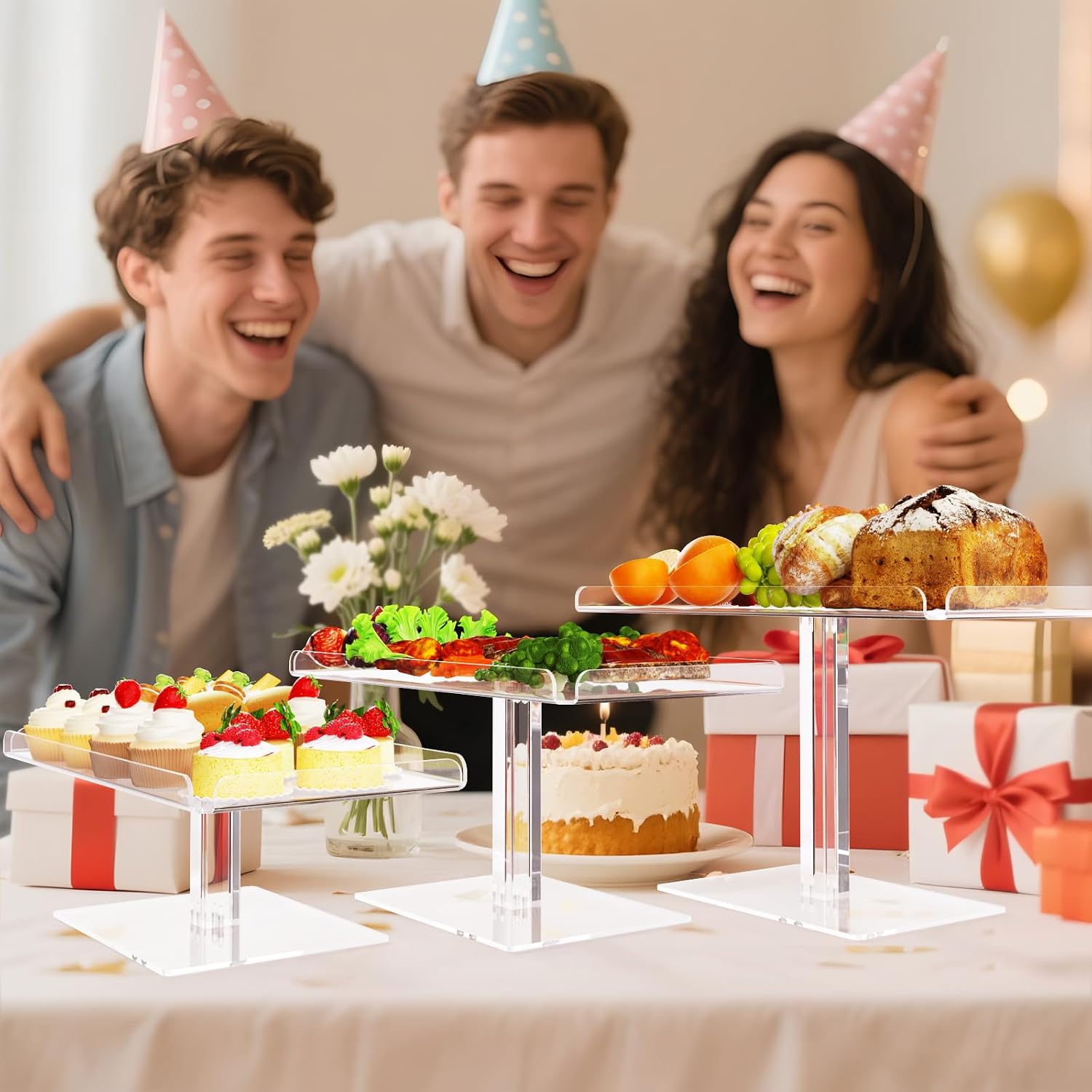 Bakzon Dessert Cupcake Stand, 3 Set Acrylic Tiered Serving Tray for Dessert Table Display, Cup Cake Holder for Tea
