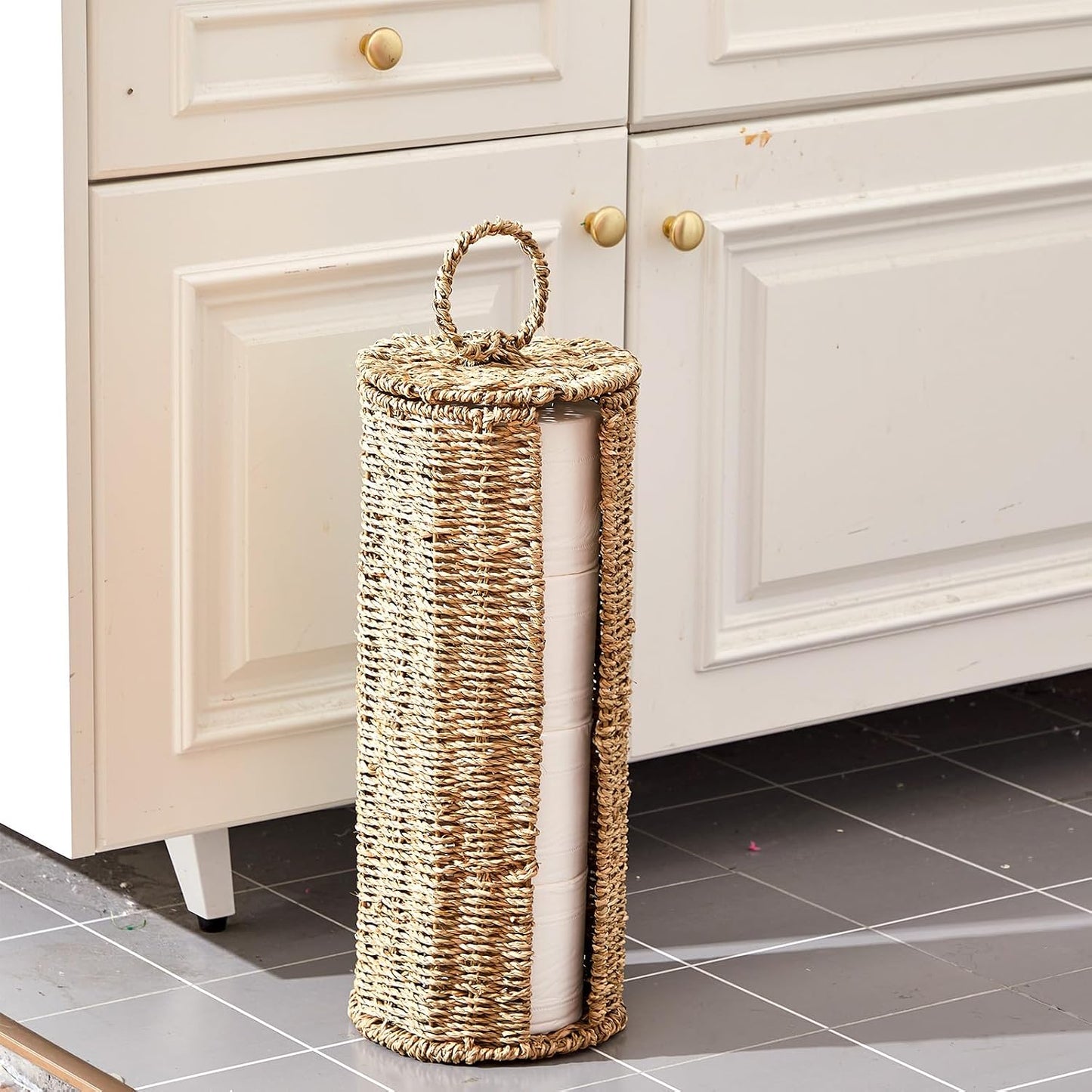 Woven Basket Stand / Wicker Toilet Paper Holder