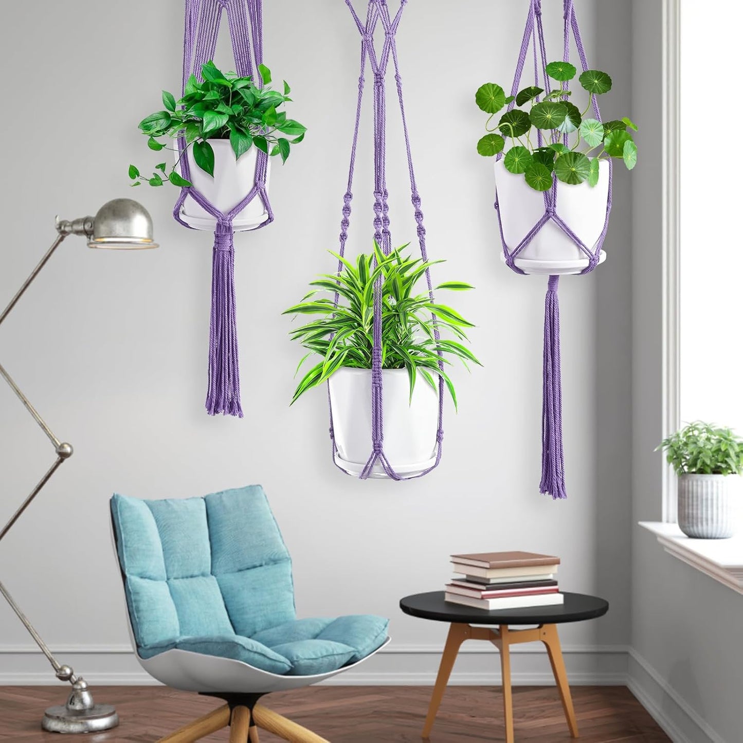 Macrame Plant Hangers / Purple / Set of 6