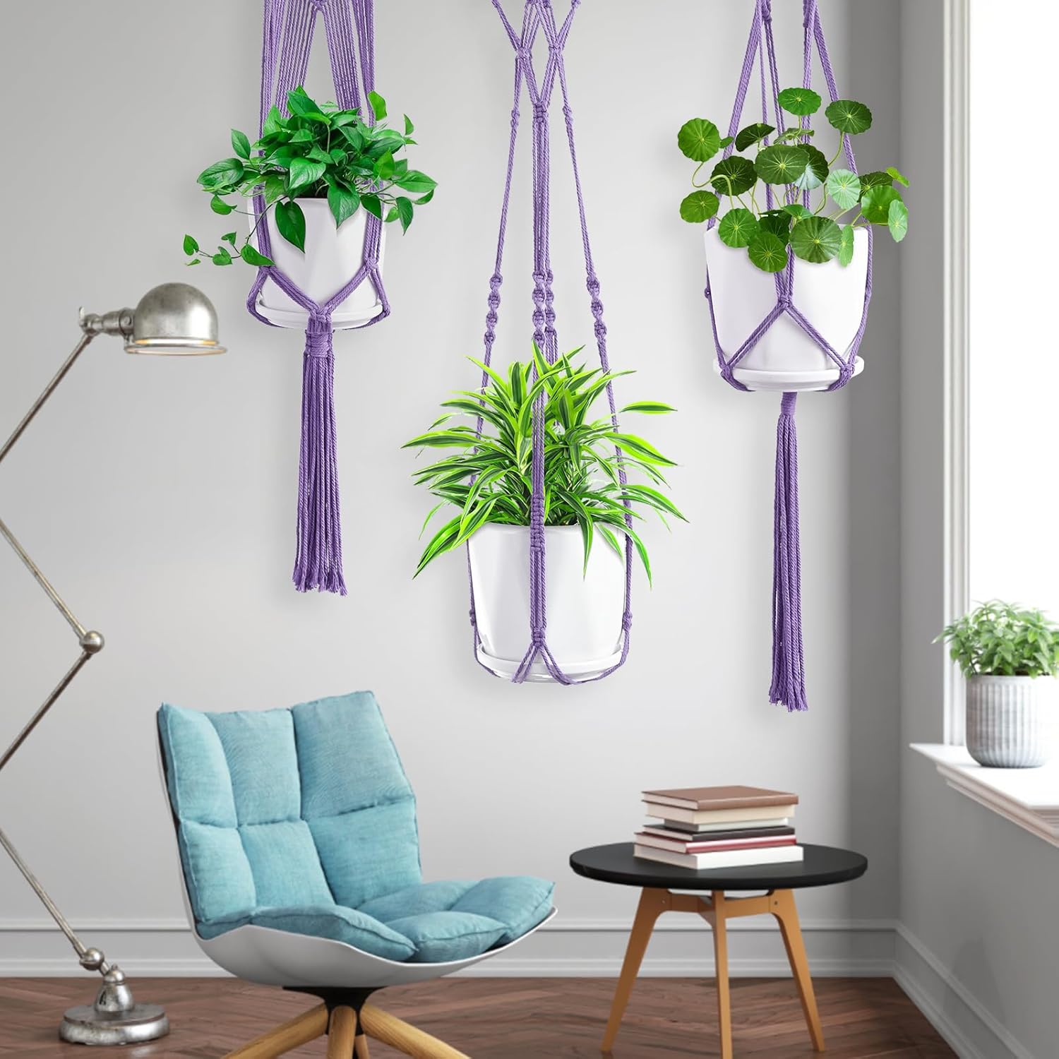 Macrame Plant Hangers / Purple / Set of 6