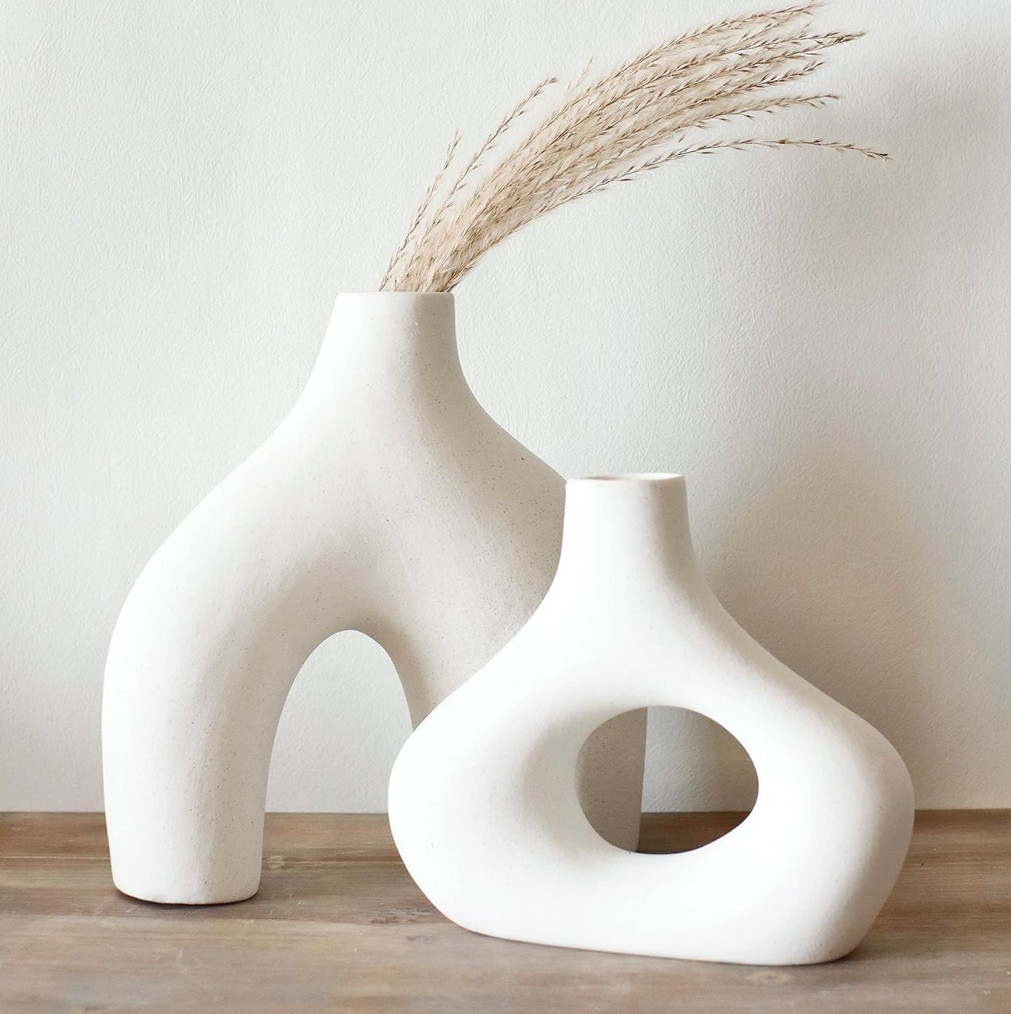 White Large Ceramic Vase / Warm White / Set of 2
