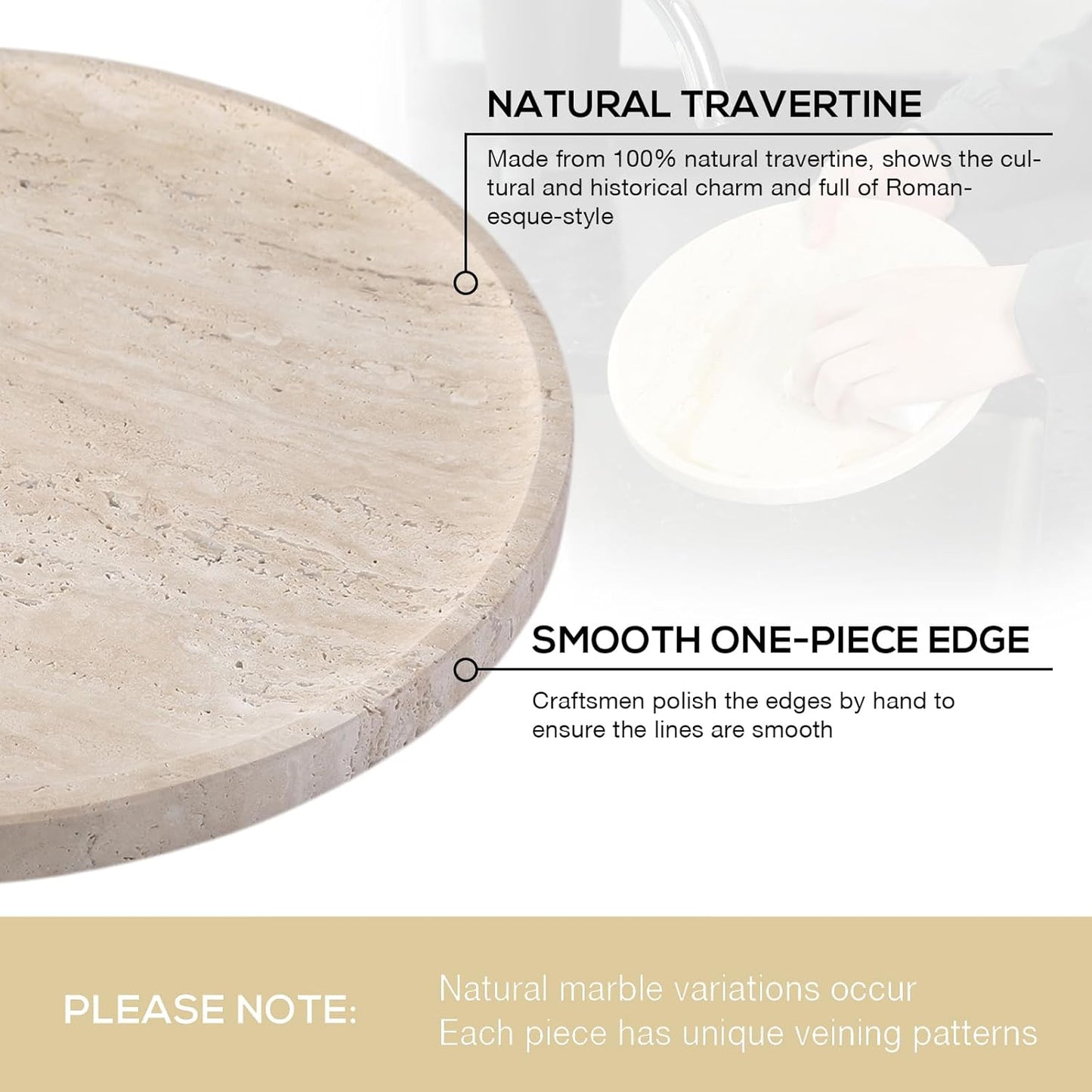 Round Serving Tray / Travertine Beige / 9.8 / 10 Inch