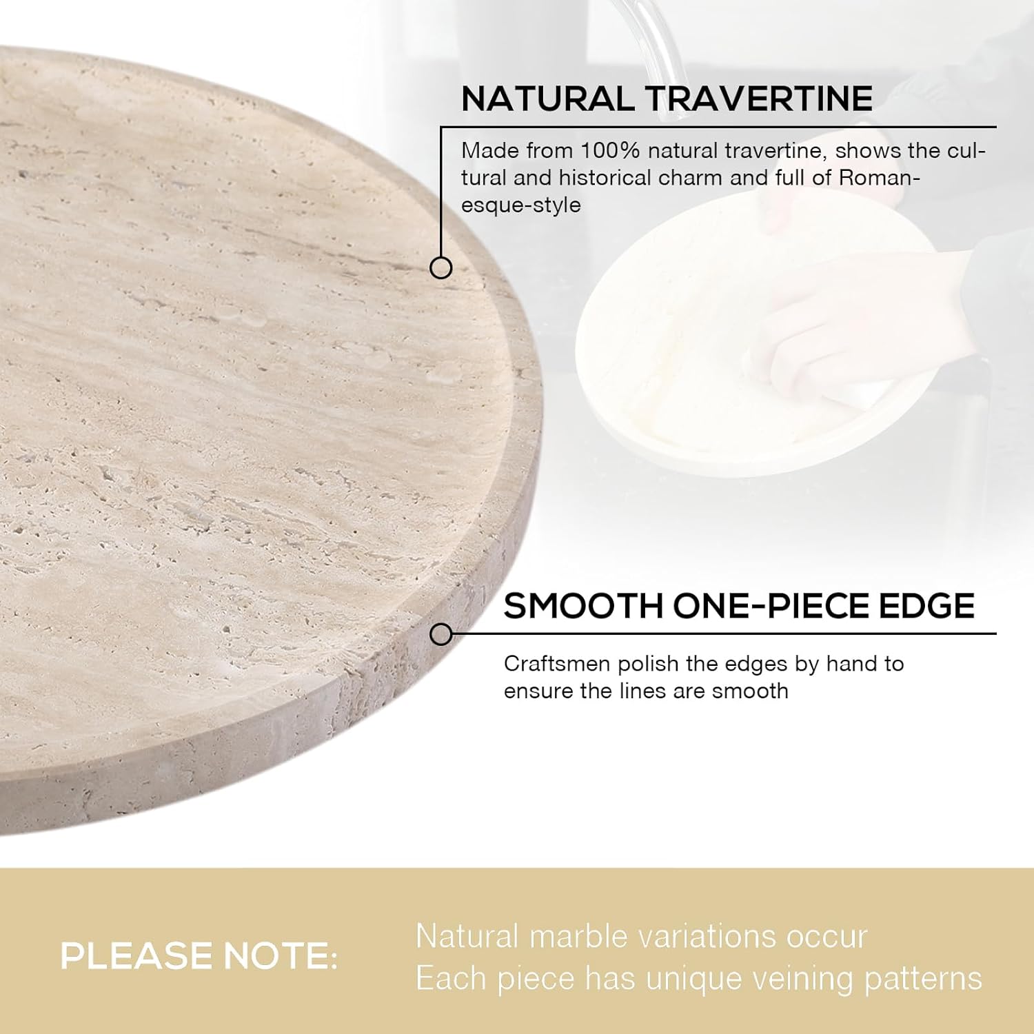 Round Serving Tray / Travertine Beige / 9.8 / 10 Inch