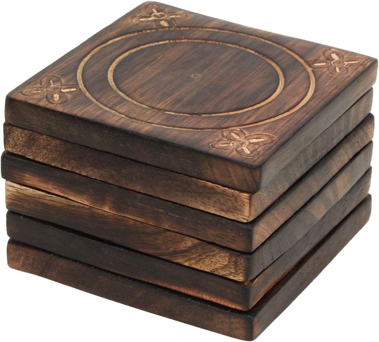 Holder Set Burnt Wood Style Square Handcrafted Decorative Non-Slip Tabletop Protection