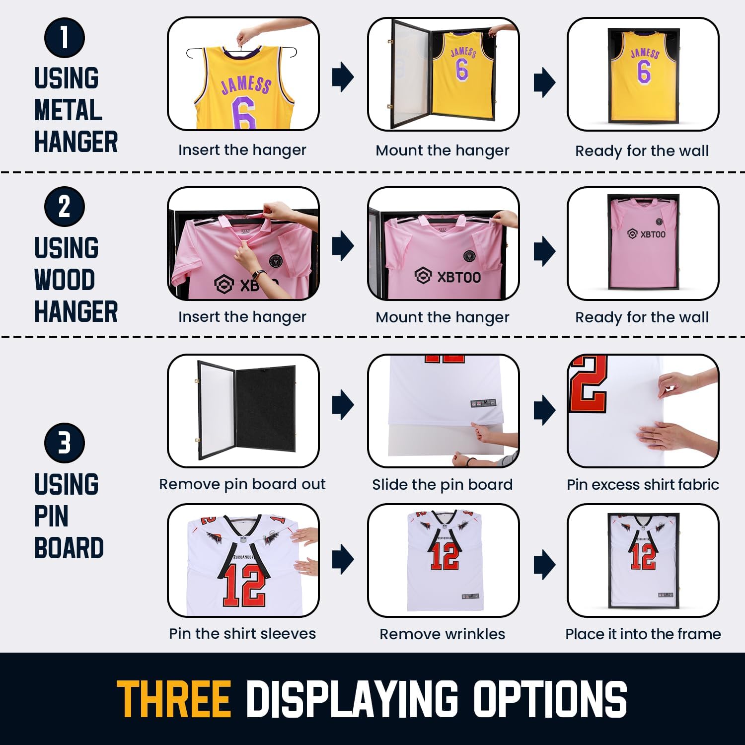Jersey Wooden Frame Display Case -Shadow Box with 98% UV Protection Acrylic and Hanger for L or XL Baseball Basketball
