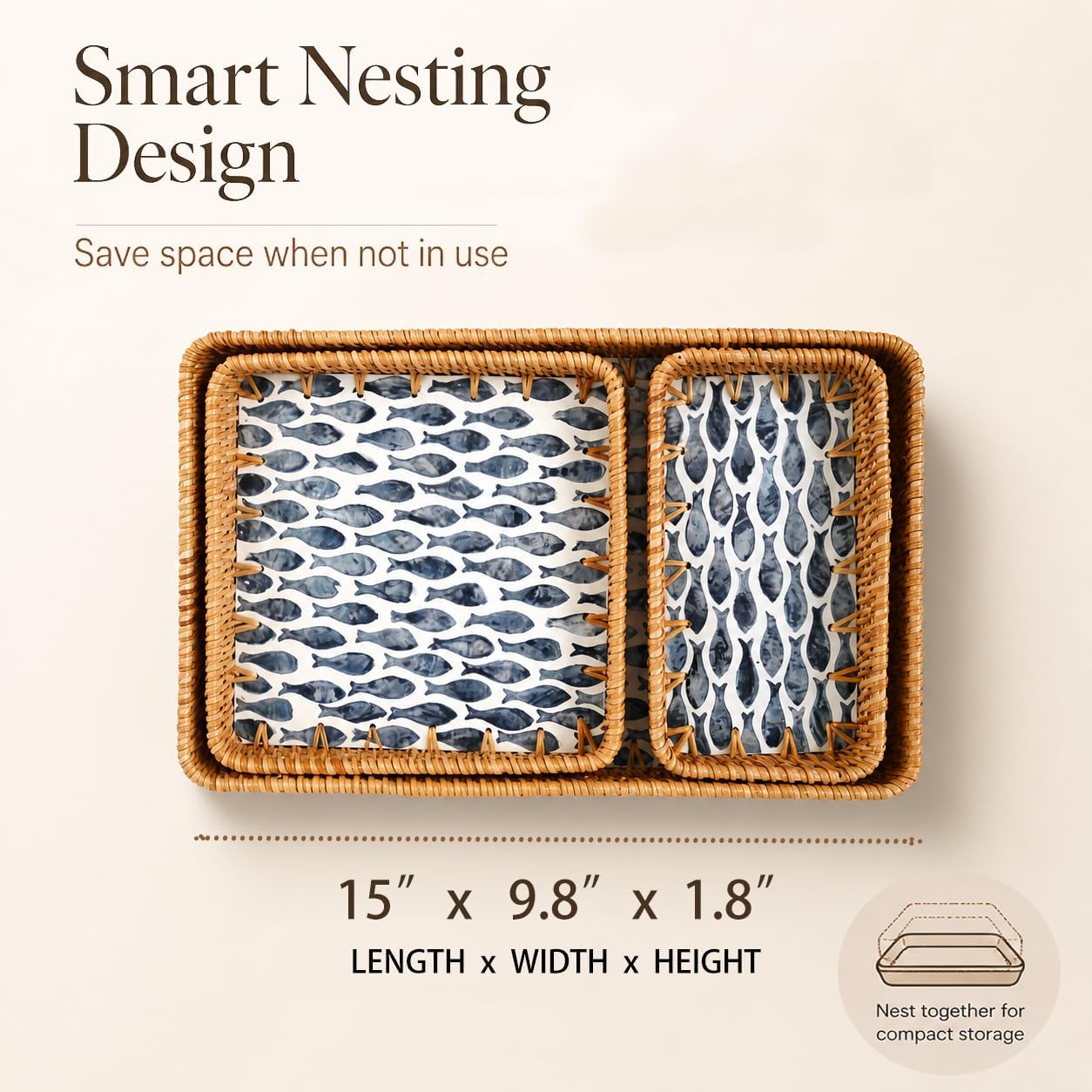 Woven Rattan Tray / Natural / Set of 3