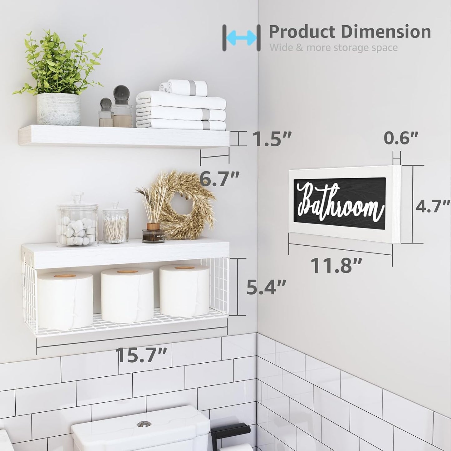 QEEIG ‎Bathroom Shelves Over Toilet - Paper Storage Wall Mounted Farmhouse Decor Decorations Aesthetic Décor Sign Small